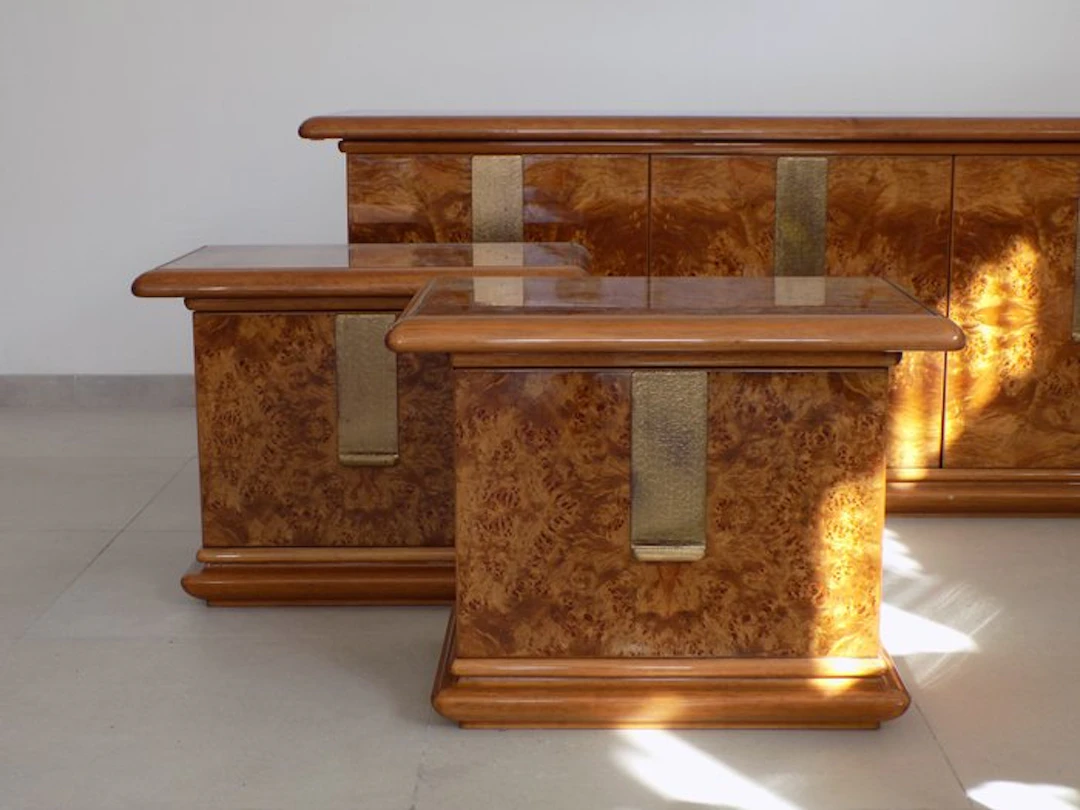 Italian design Triptych (3) - Burr walnut - 1970-1980
