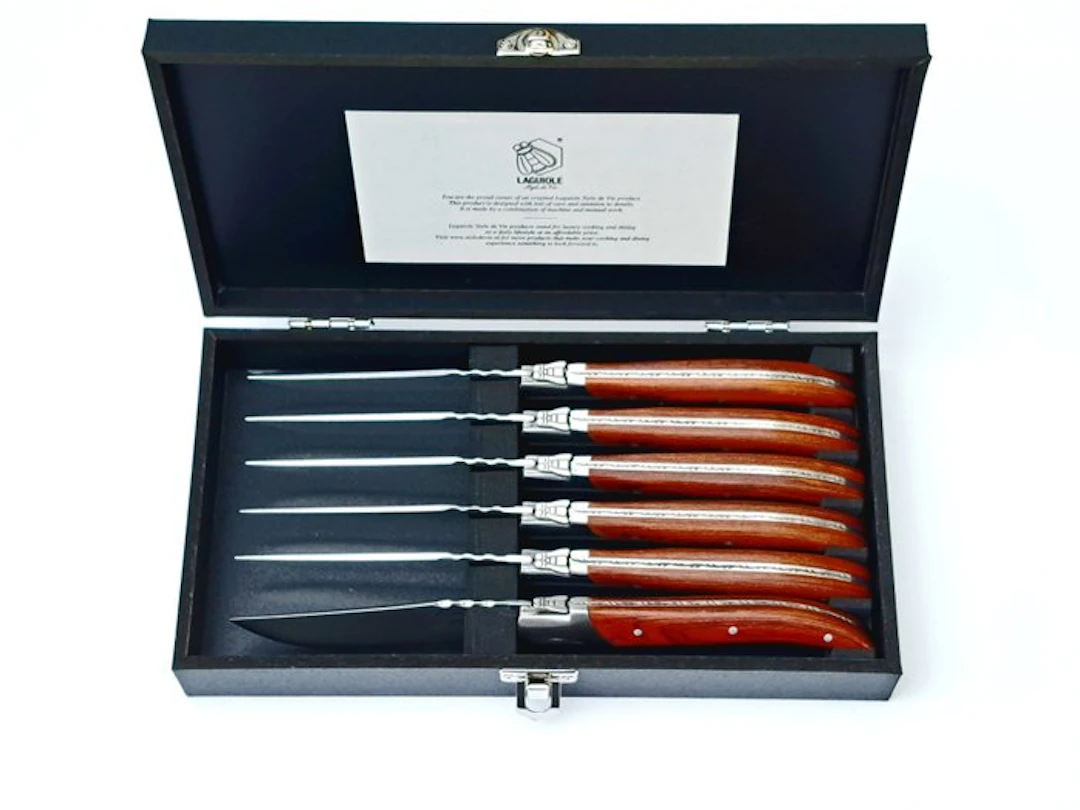 Laguiole - 6x Luxury Steak Knives - Rose Wood - style de...