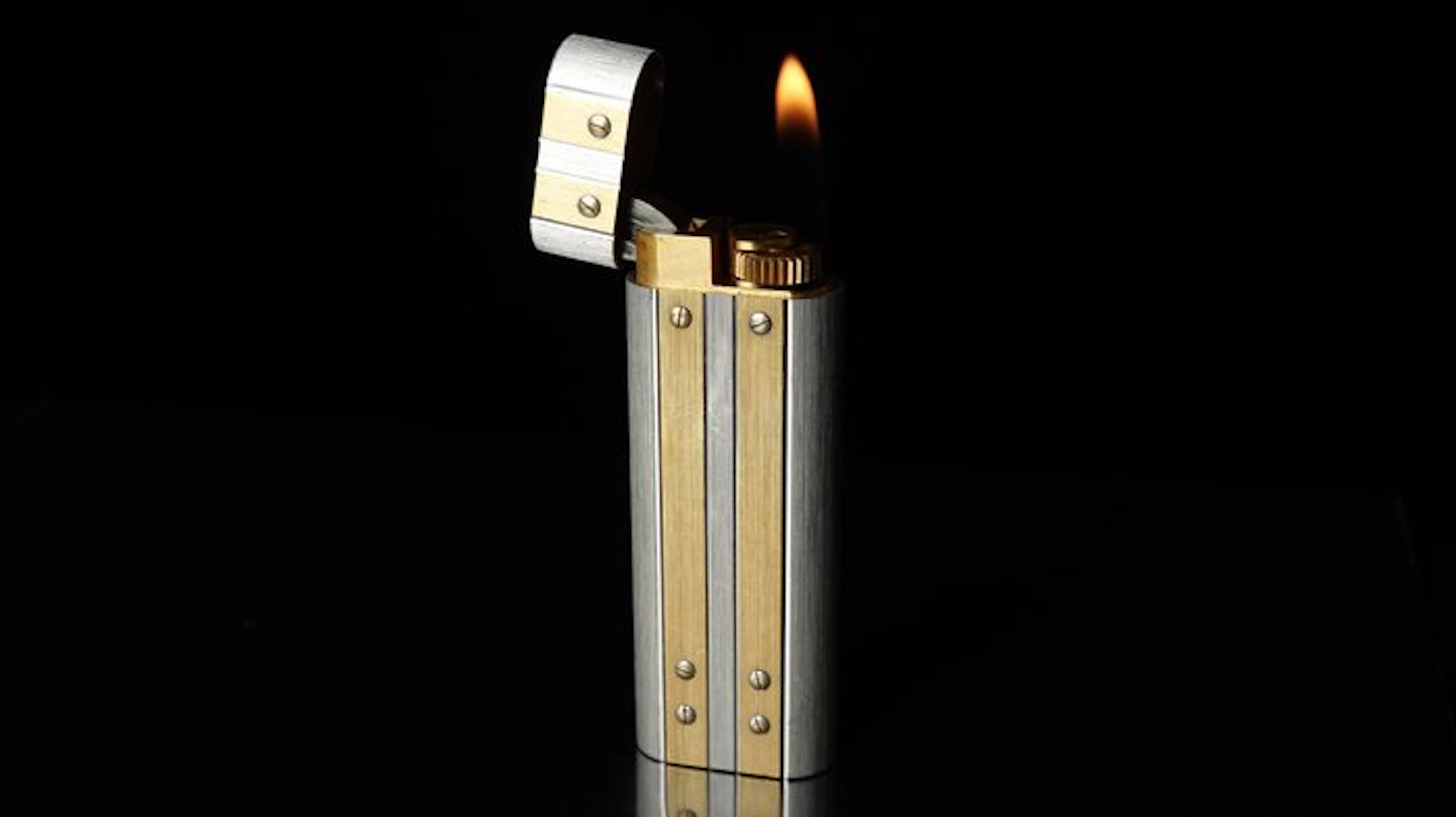 Cartier - Santos Pattern Vintage gas Lighter - Lighter - Silver & Gold plated