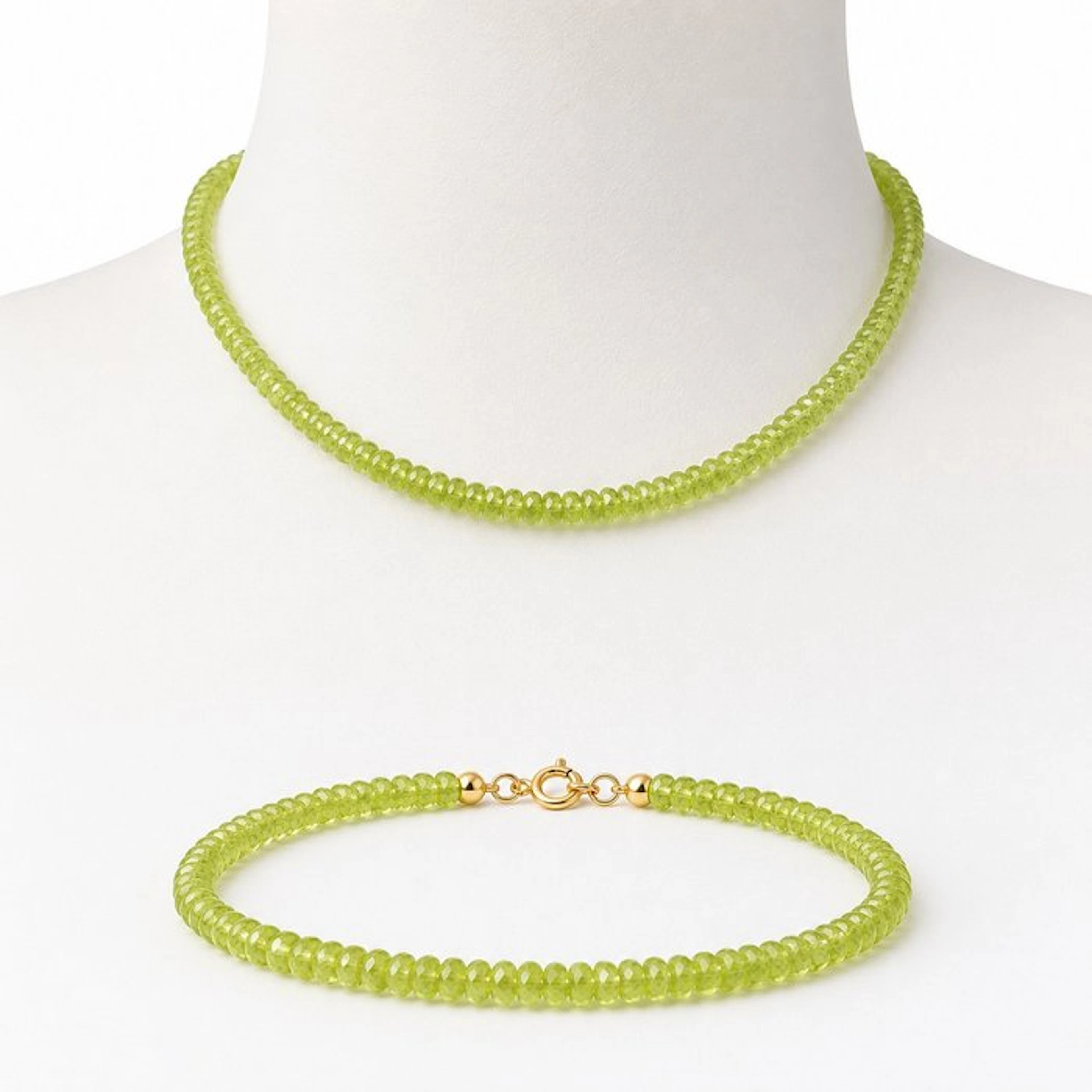 No reserve price - 2 piece jewellery set - 18 kt. Yellow gold Peridot