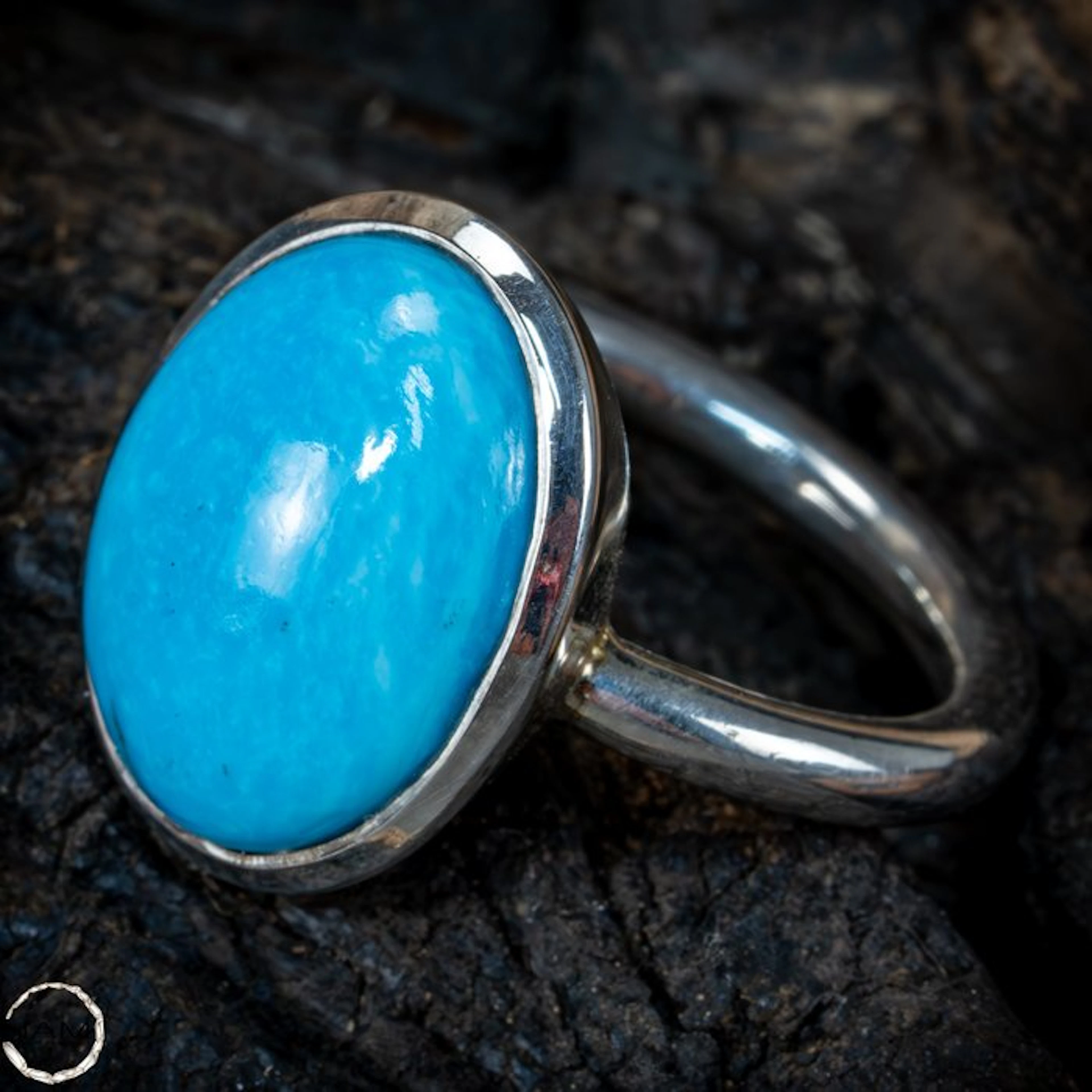 Rare Persian turquoise ring - 925 silver - 34.55 ct- 6.91 g