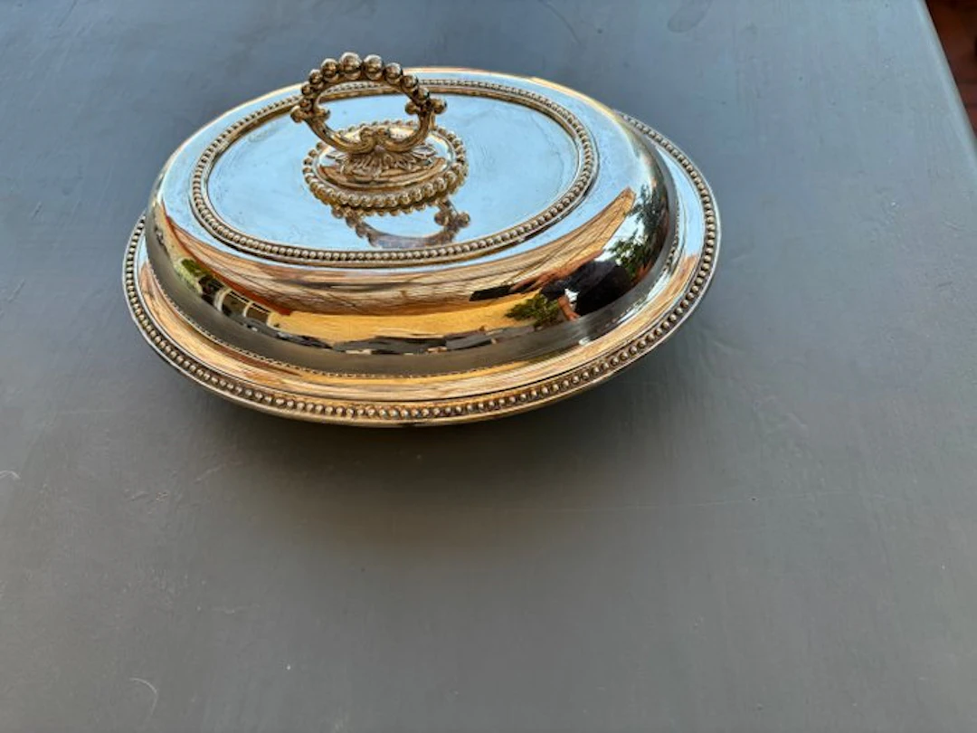 Serving dish - silvered metal - terrina sheffield