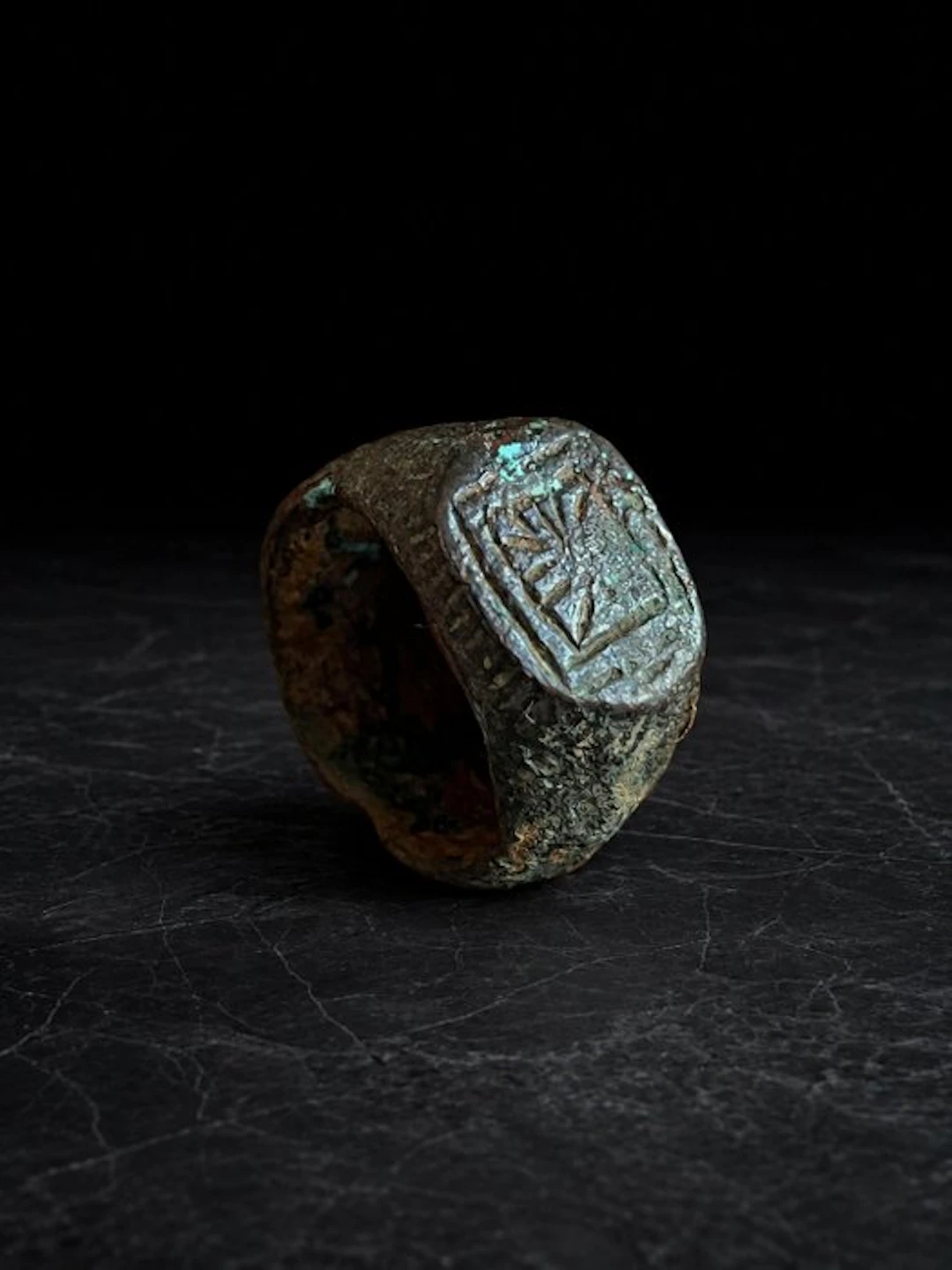 Byzantine Bronze Signet Ring with Cruciform Monogram 10th...