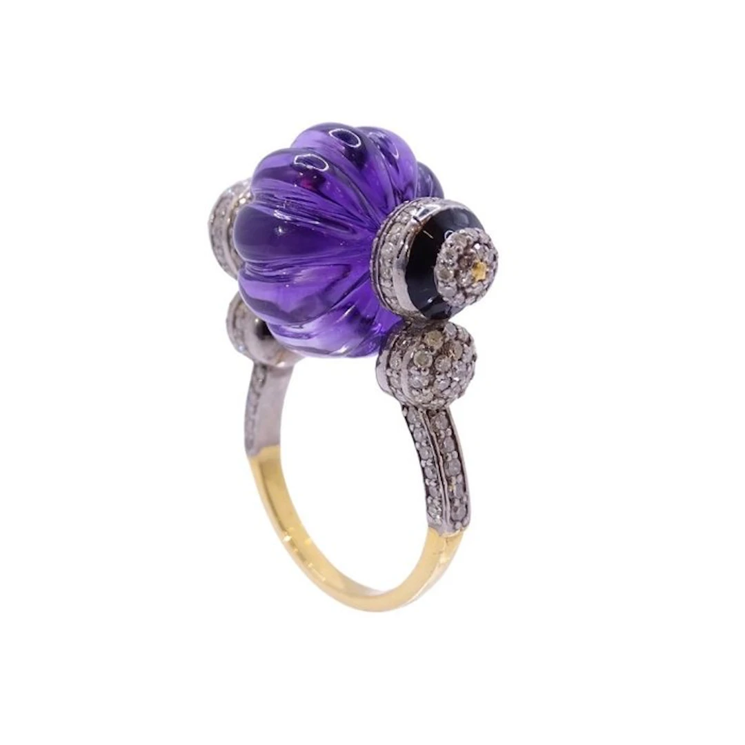 Cocktail ring - 14 kt. Yellow gold - 18.70ct. tw. Amethyst - Diamond
