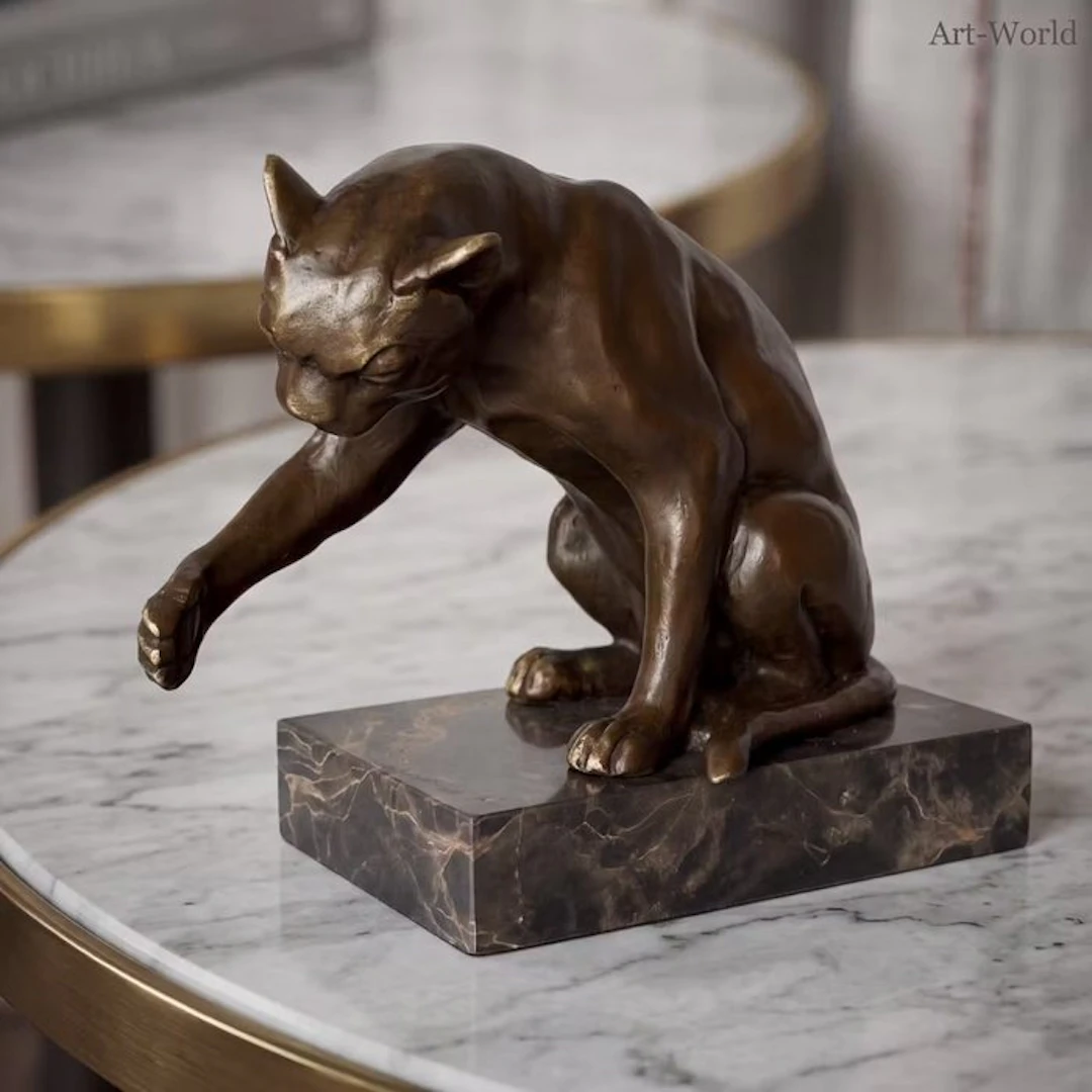 Statue, Spelende kat - 14 cm - Bronze, Marble