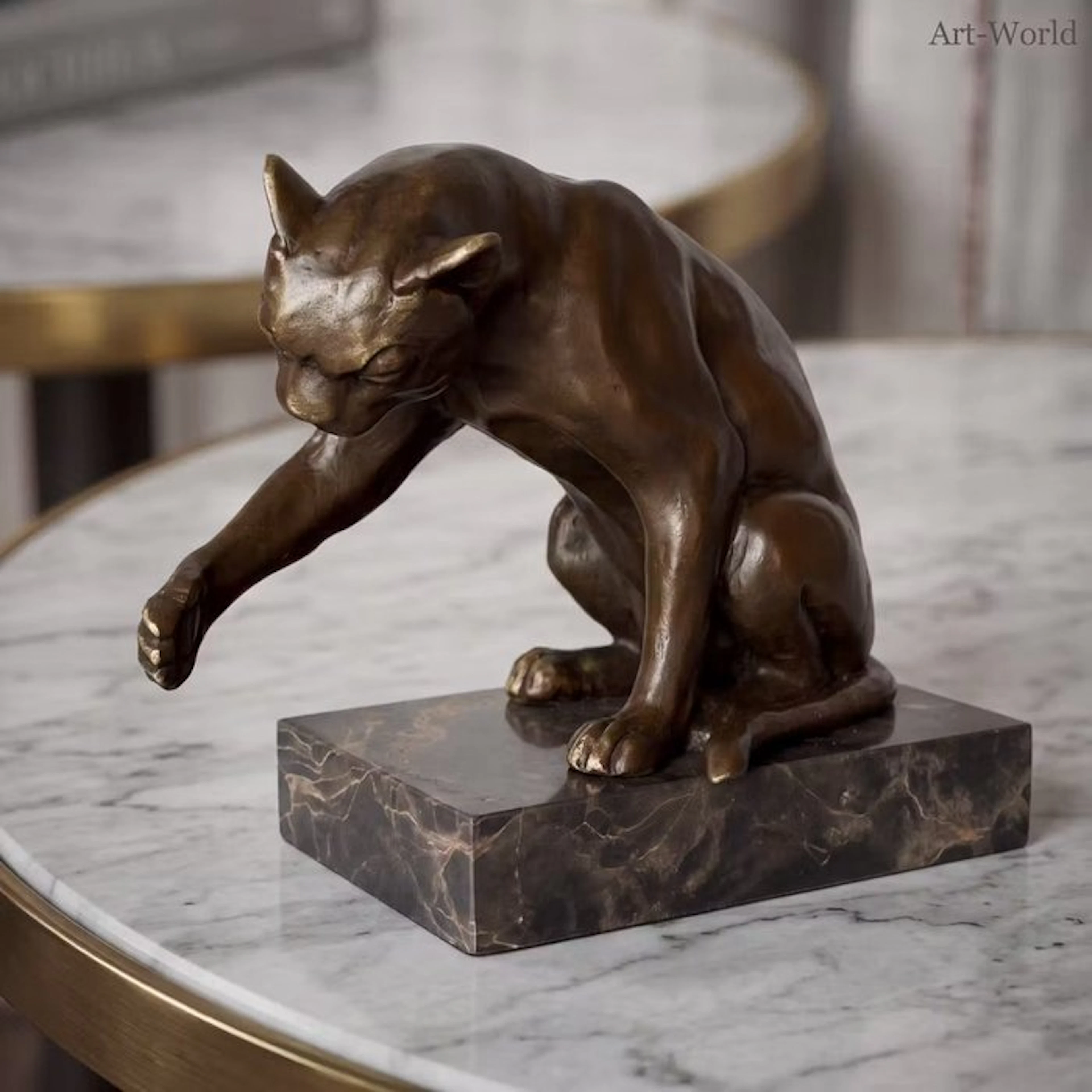 Statue, Spelende kat - 14 cm - Bronze, Marble