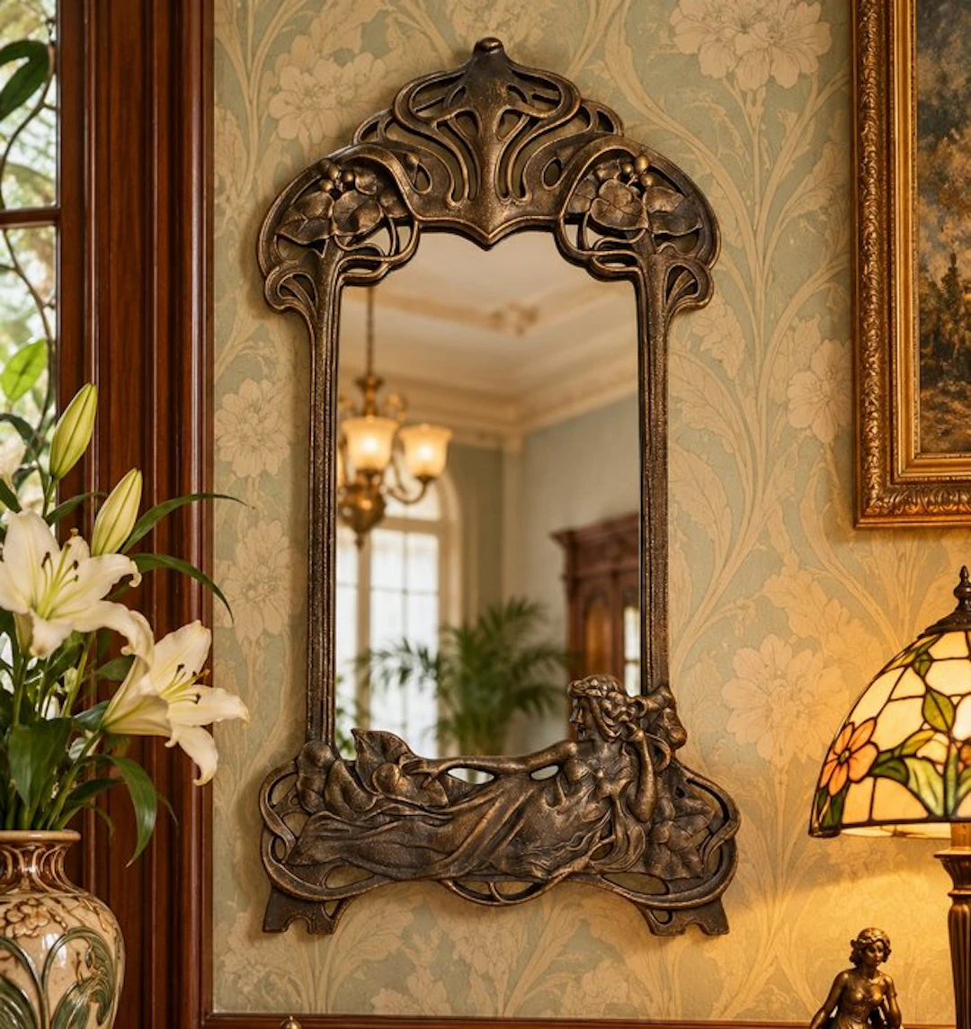 After WMF - Mirror - Glass, Iron - Art Nouveau Style - Lady