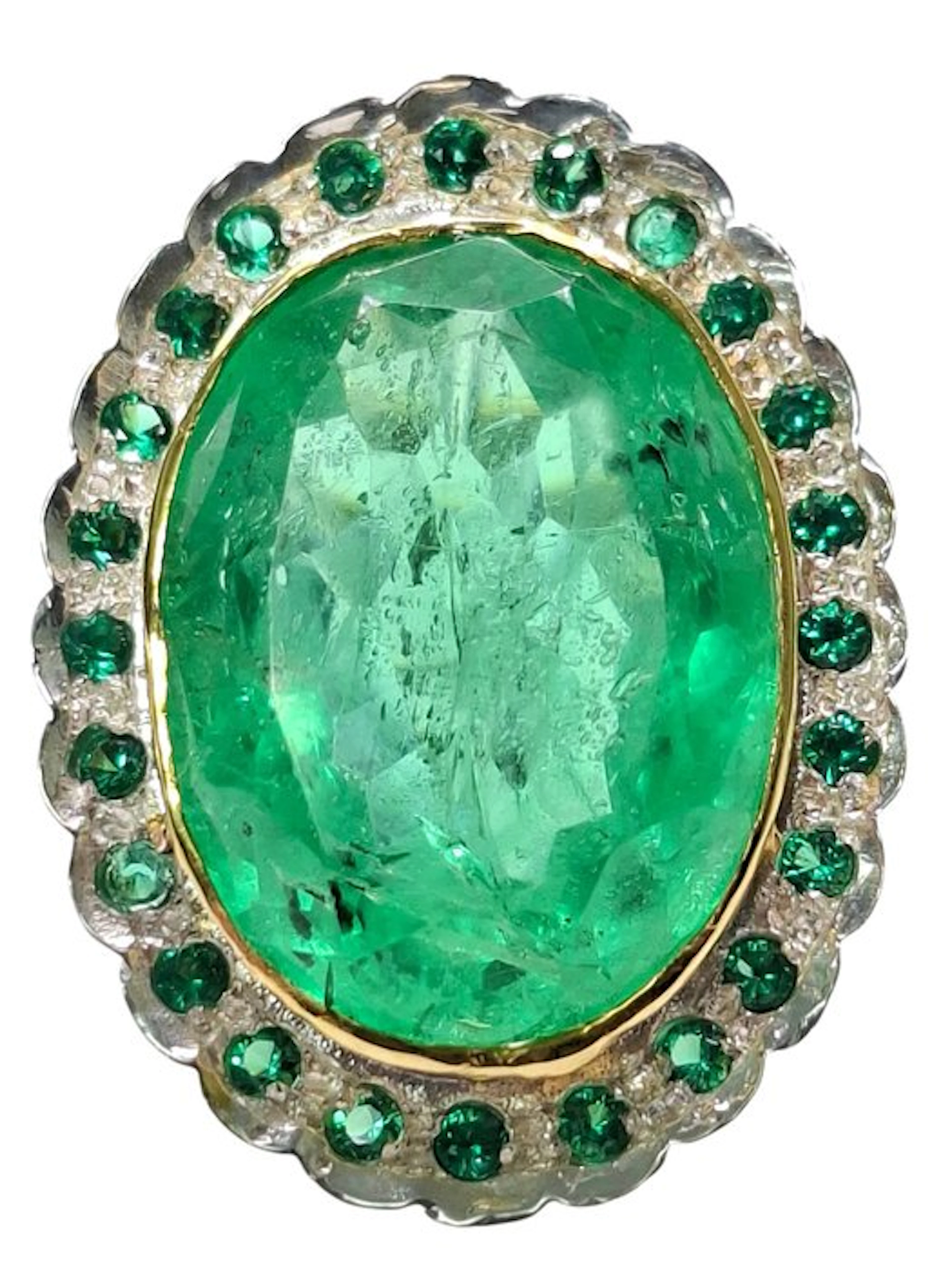 No reserve price - Ring - 9 kt. Silver, Yellow gold Emerald - Emerald