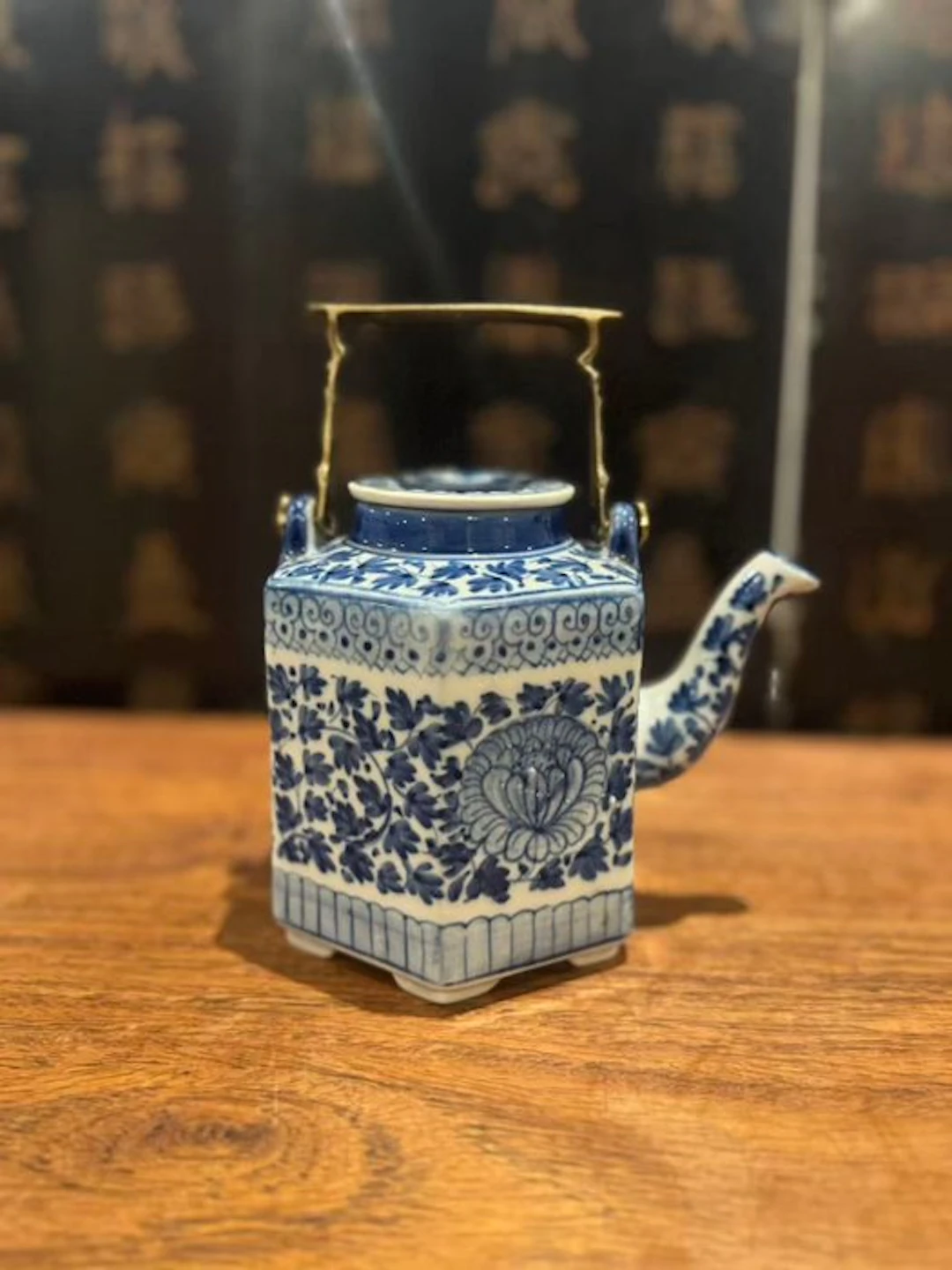 Chinese Hexagonal Blue & White Porcelain Teapot with...