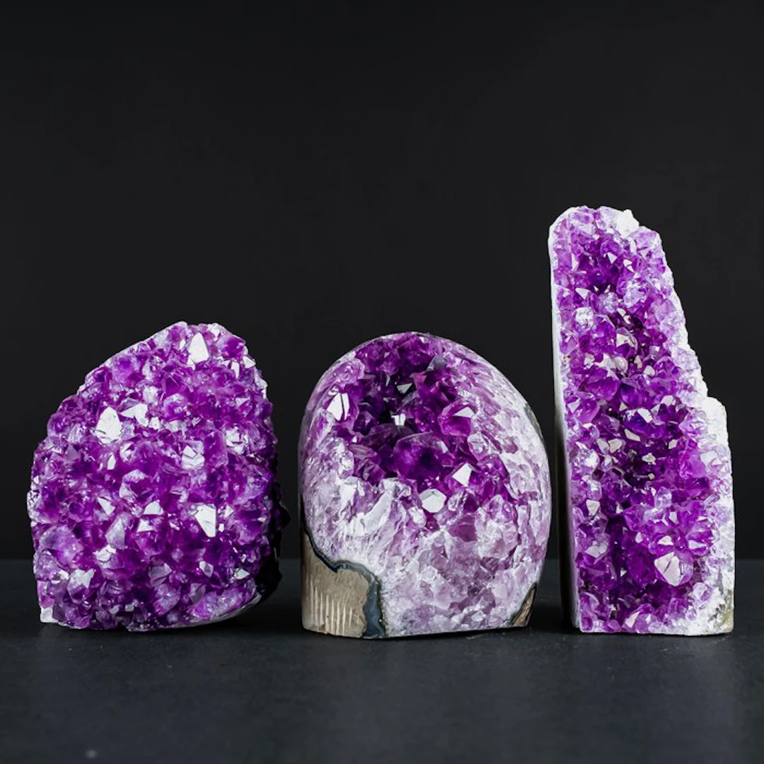 Exquisite amethyst druzy set – Three natural masterpieces...