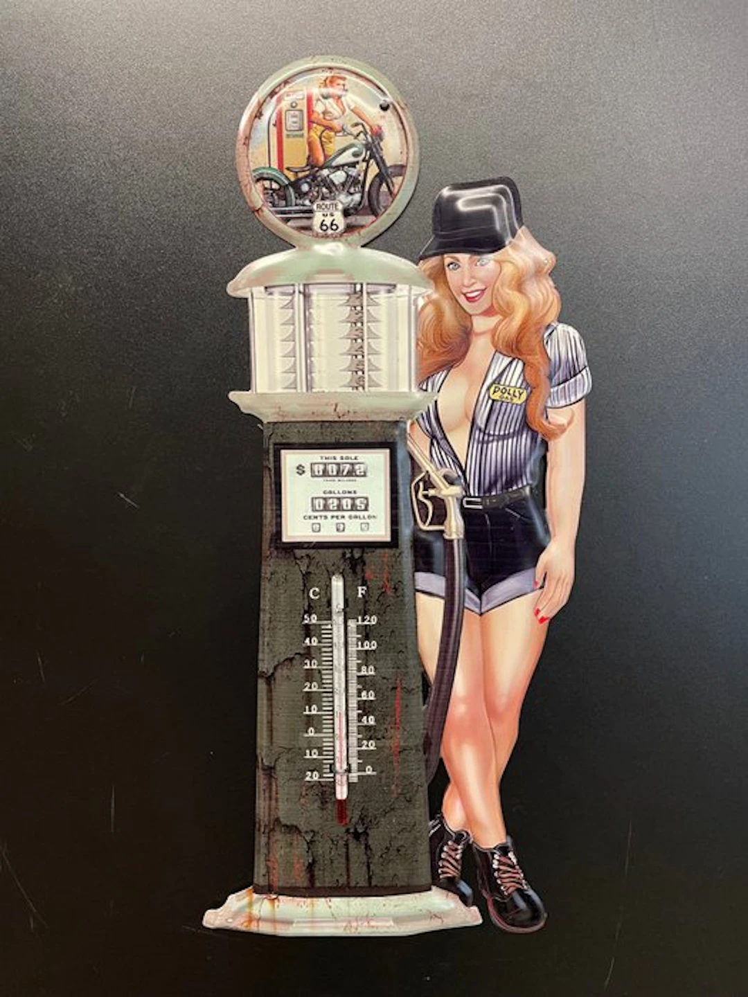 Gas Station Pin Up Girl - Sign - Thermometer tin sign – embossed 'Made in USA'