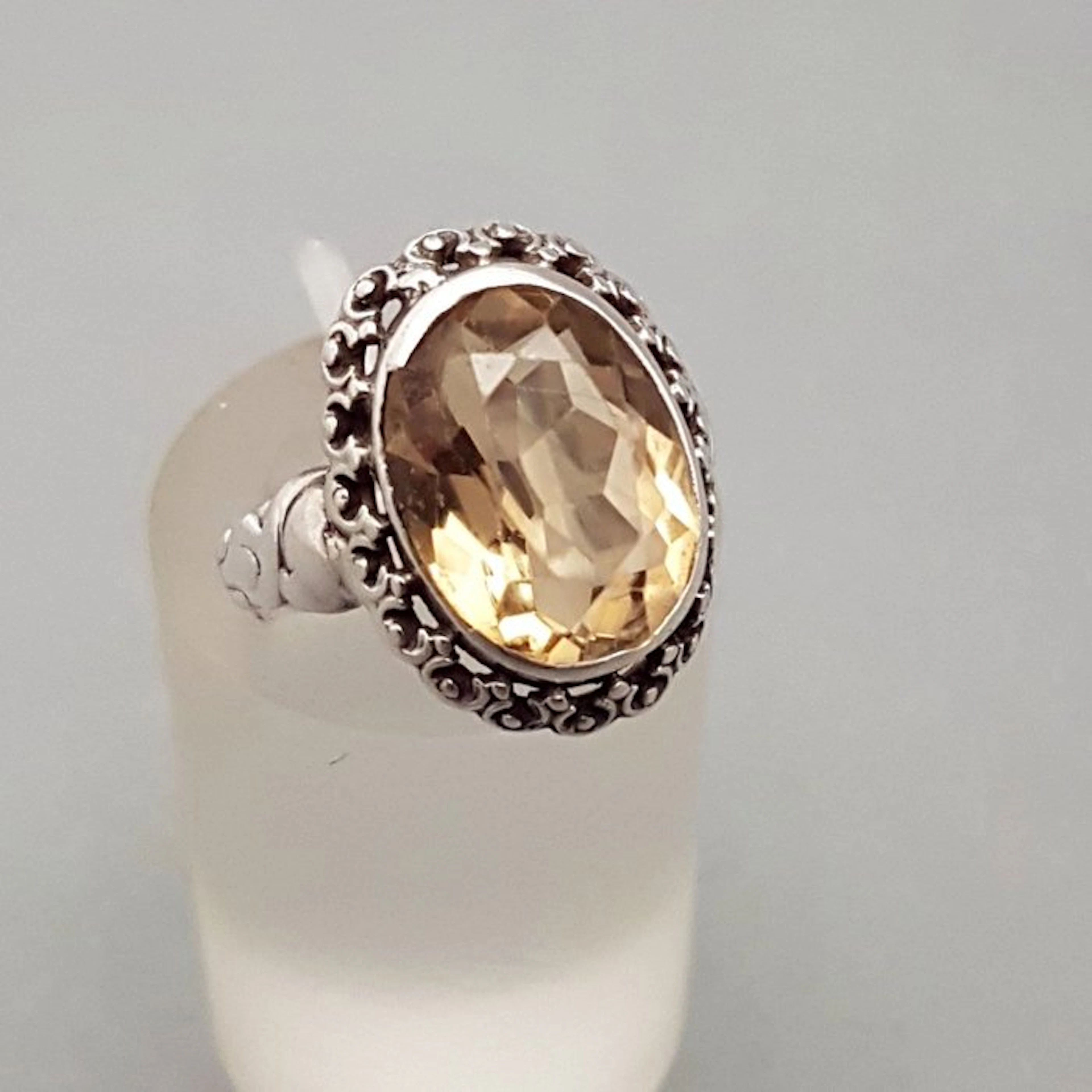 Silver, Art Deco, Citrine (Tested) - Ring
