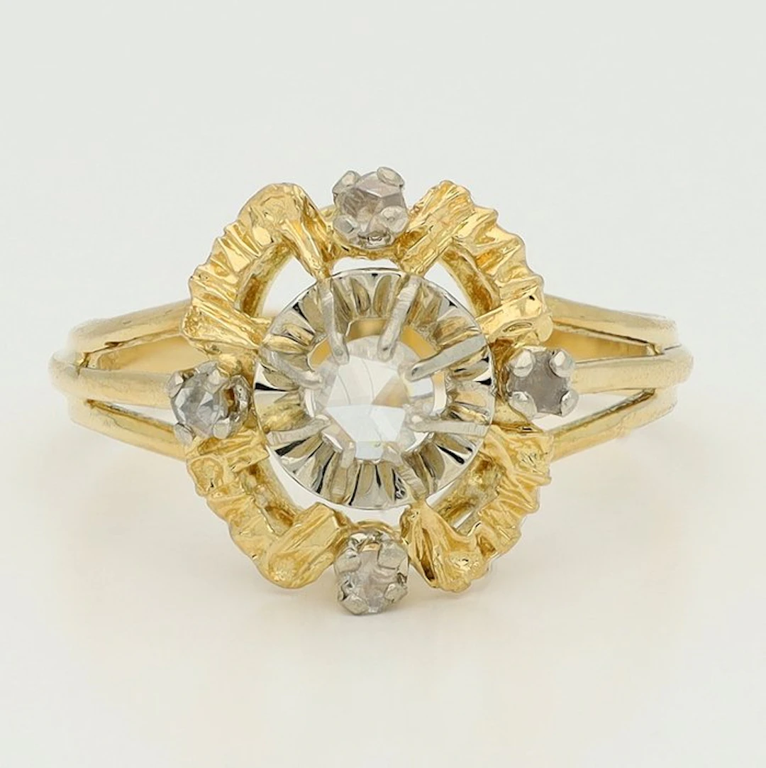 Ring - 18 kt. Yellow gold, White gold - Diamond/Natural