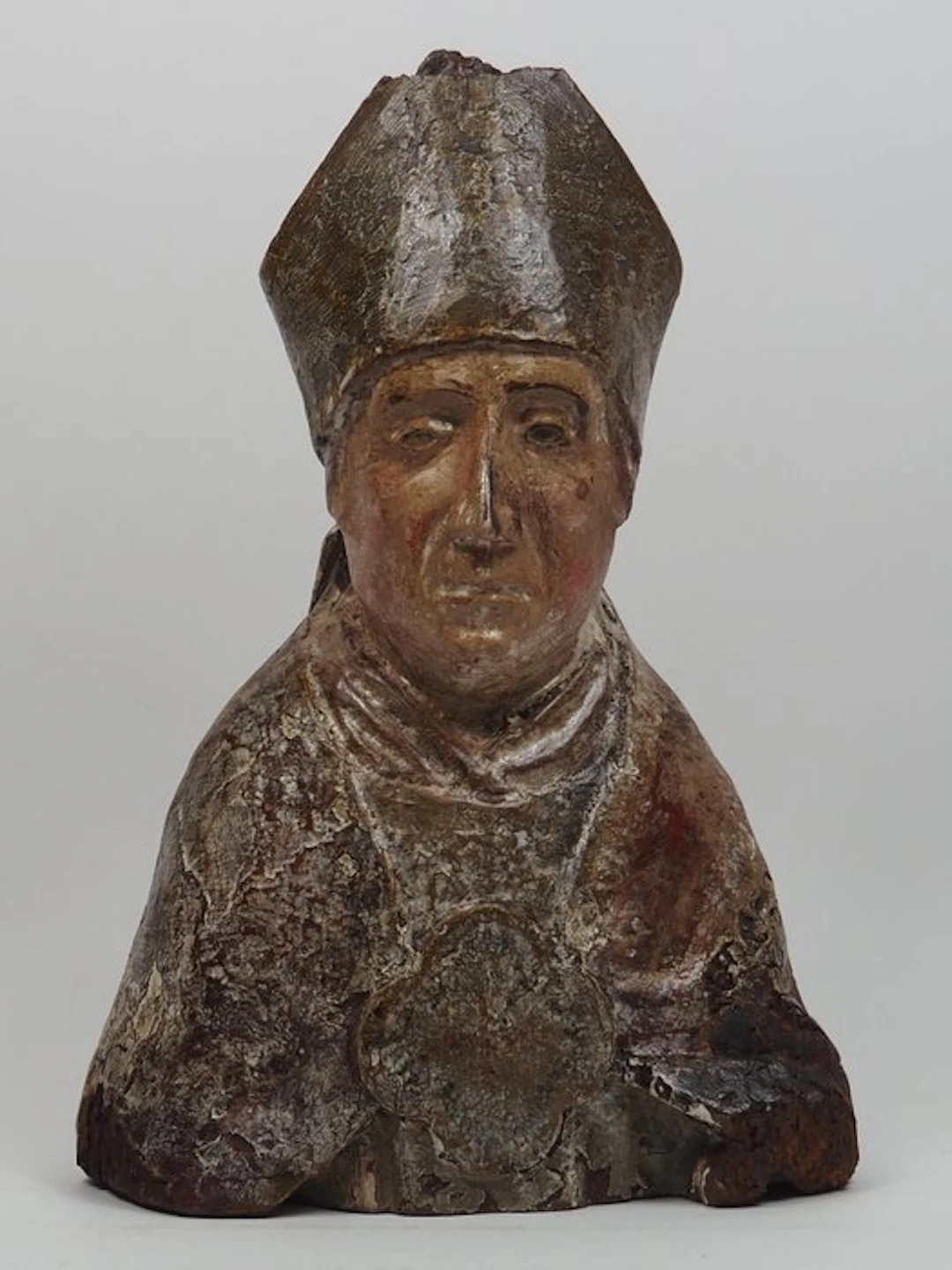 Sculpture, Bust of a bishop - 32.5 cm - Wood