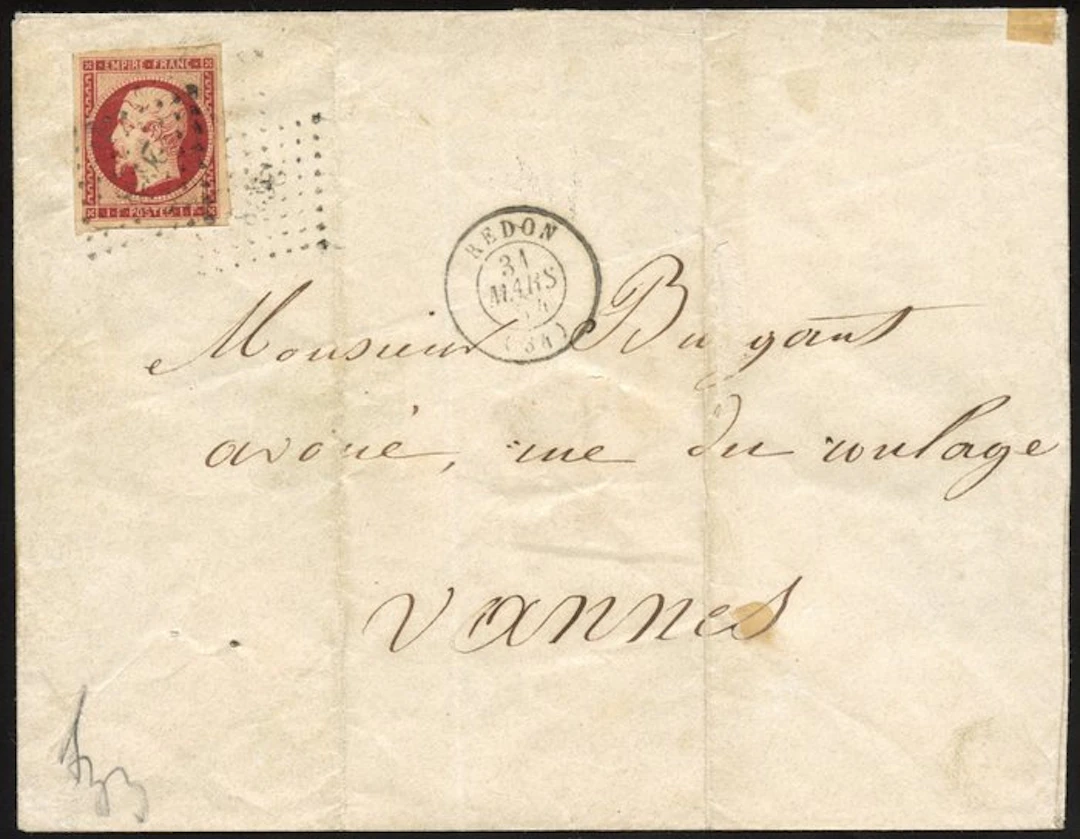 France 1853/60 - 1-franc carmine stamp on a letter