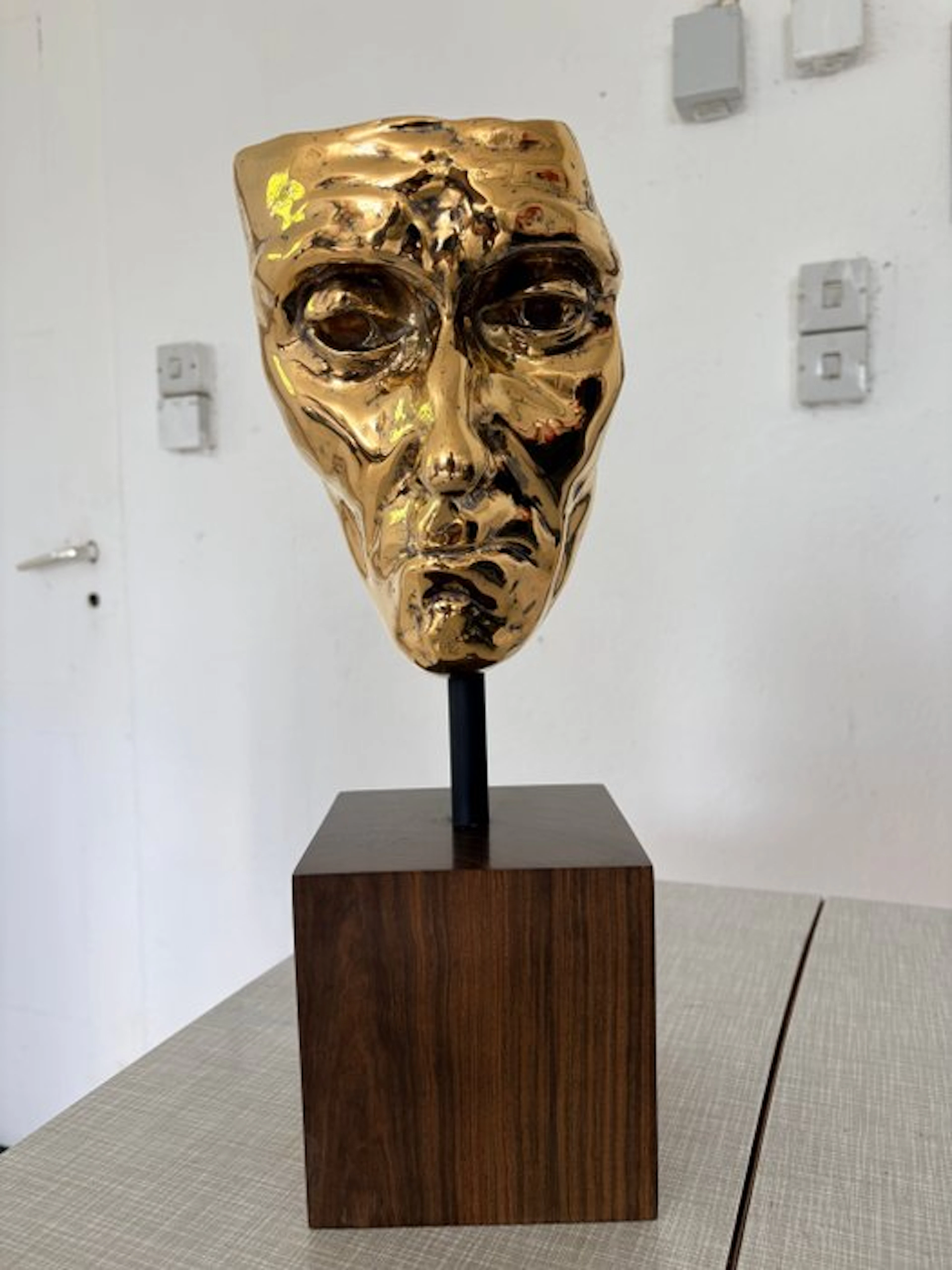 Sculpture, Silver mask cast sculpture. - 16 cm - Gold plated, Silver