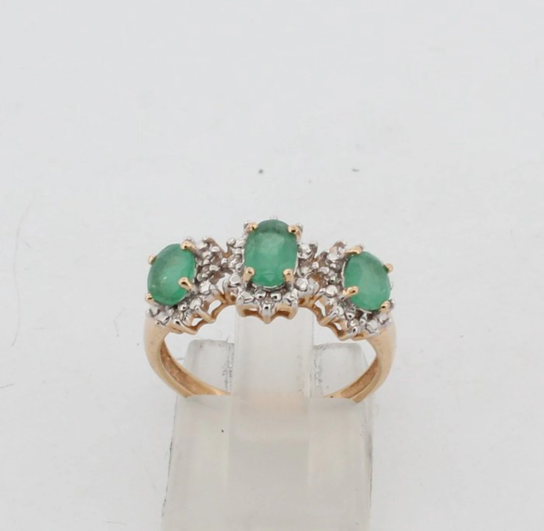 No reserve price - Ring - 14 kt. Yellow gold Emerald - Diamond