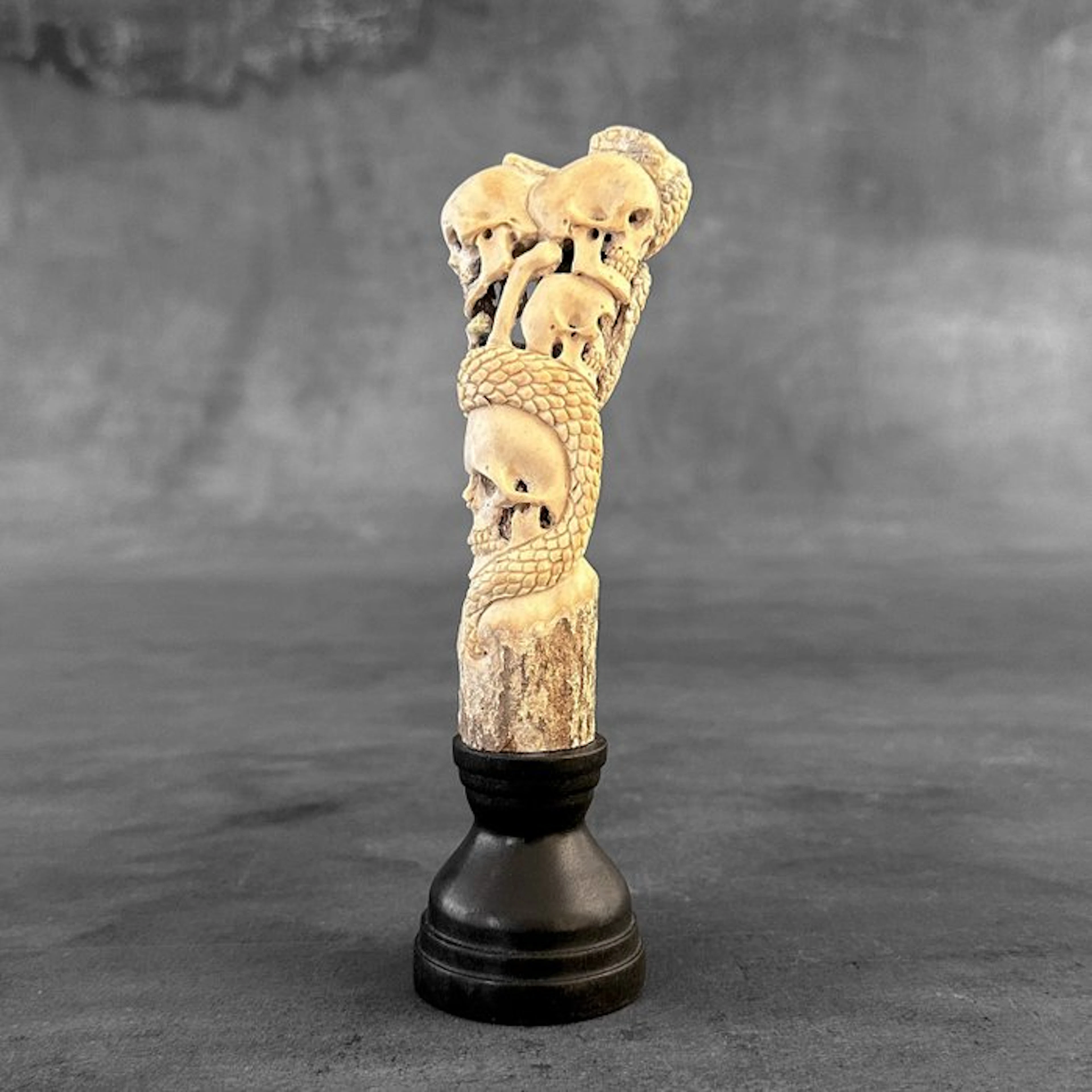 Carving, NO RESERVE PRICE - A Snake and Human Skulls...
