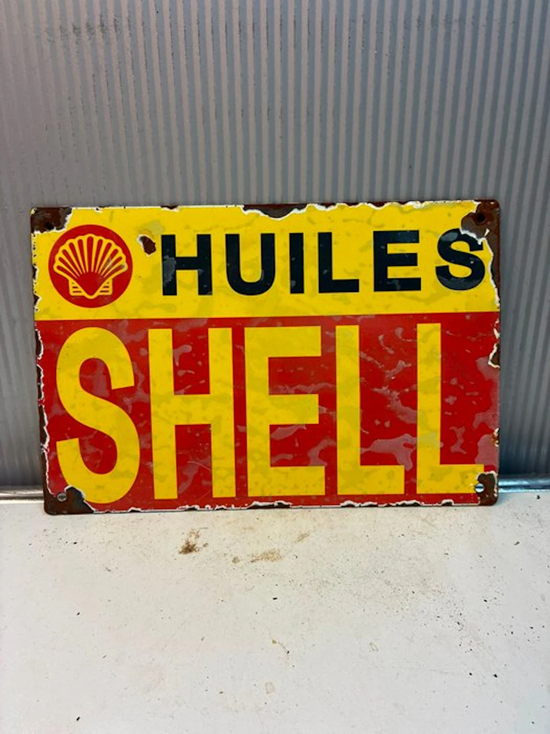 Shell Huiles – emaille reclamebord voor motorolie - Enamel sign - Enamel