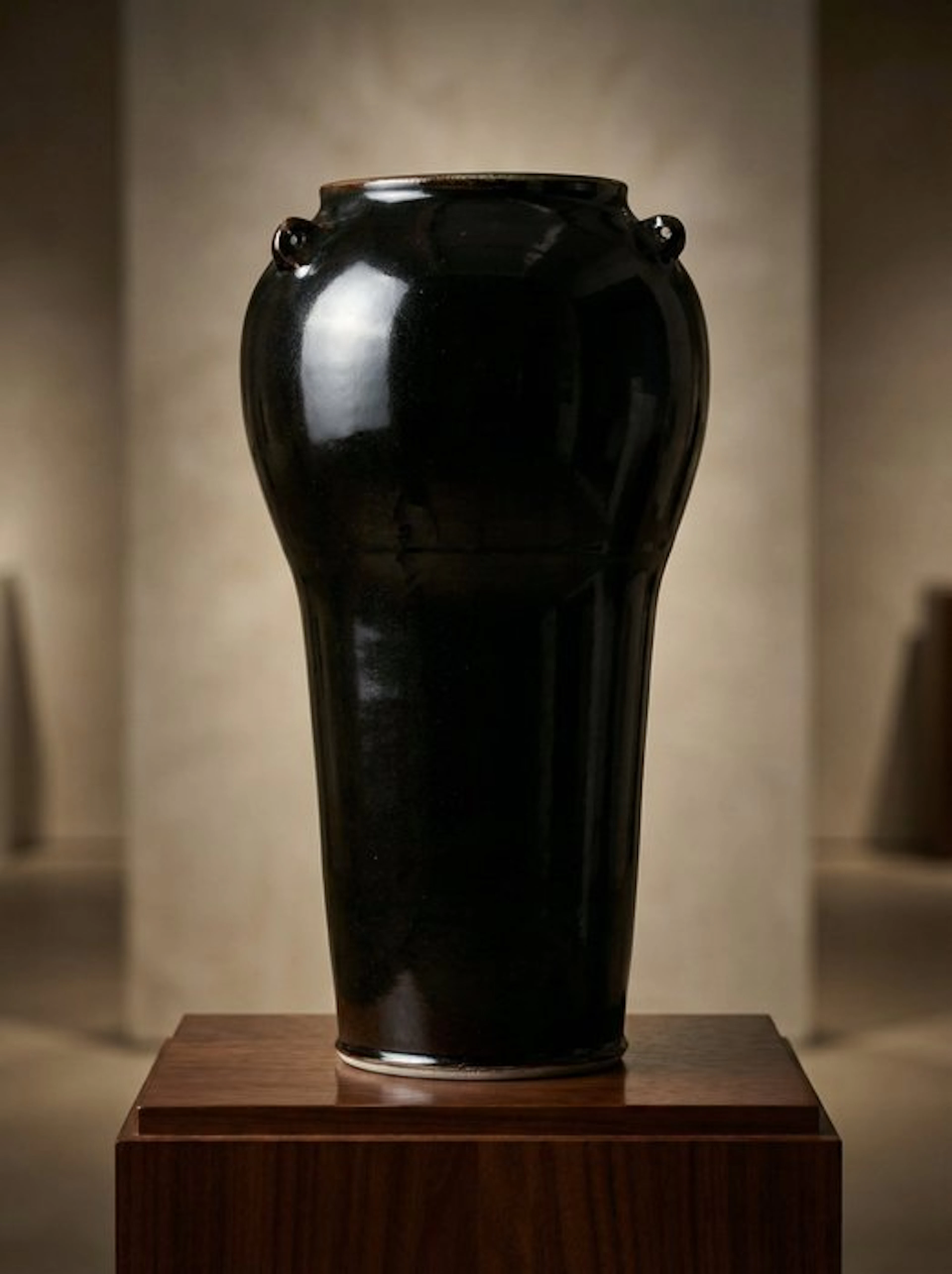 Studio Pottery - Vase - Baluster vase with 3 loop handles...