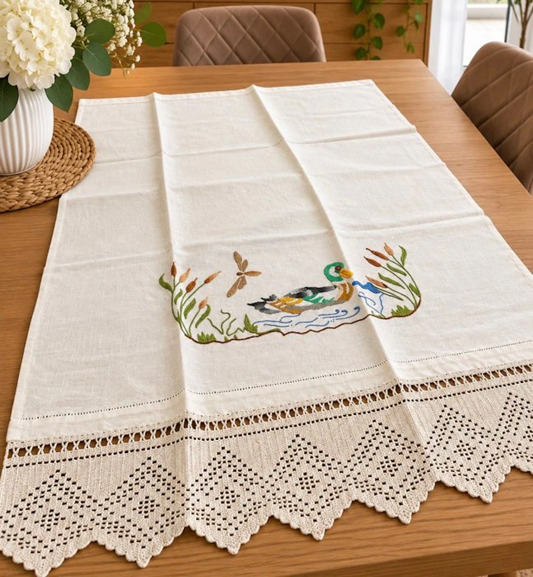 Asciugamano puro lino ricamato - Towel - 110 cm - 75 cm