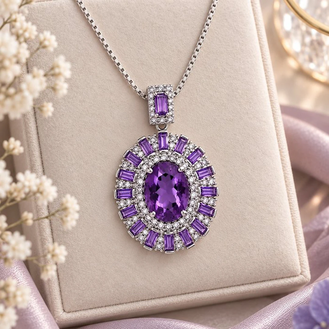 No reserve price - Necklace Gold-plated Amethyst - Topaz - 18K Gold Plated