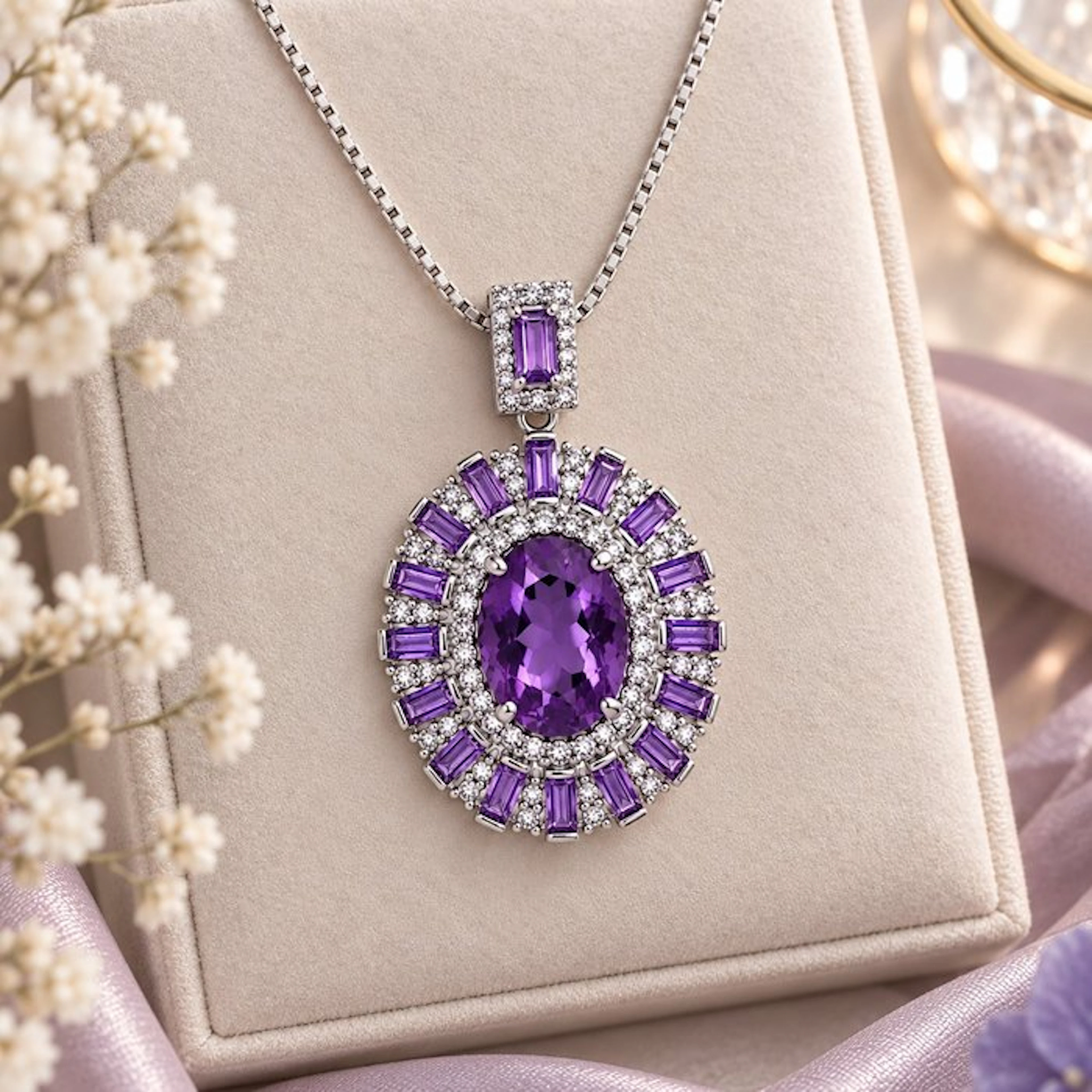 No reserve price - Necklace Gold-plated Amethyst - Topaz - 18K Gold Plated