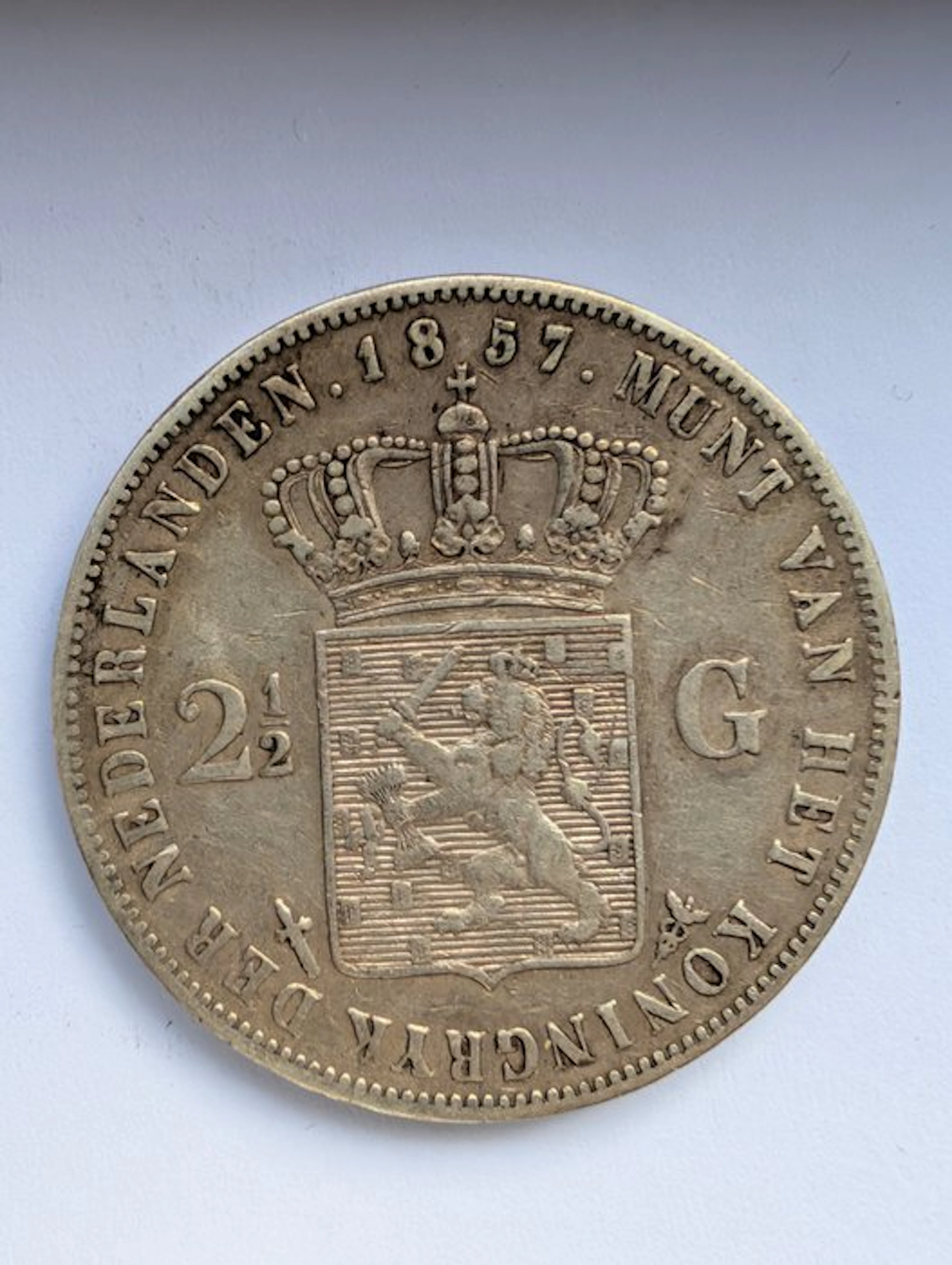 Netherlands. Willem III. 2 1/2 Gulden 1857 (No reserve price)