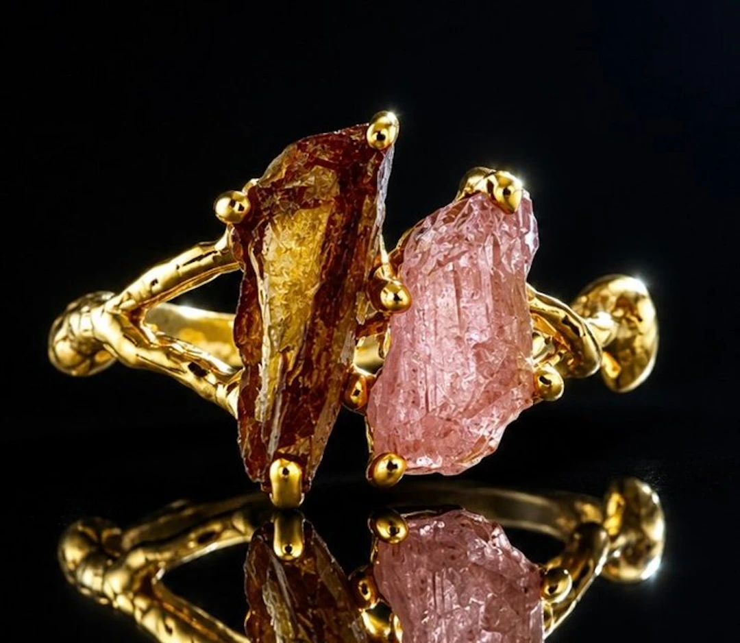925 silver, gold plated, tourmaline - Ring