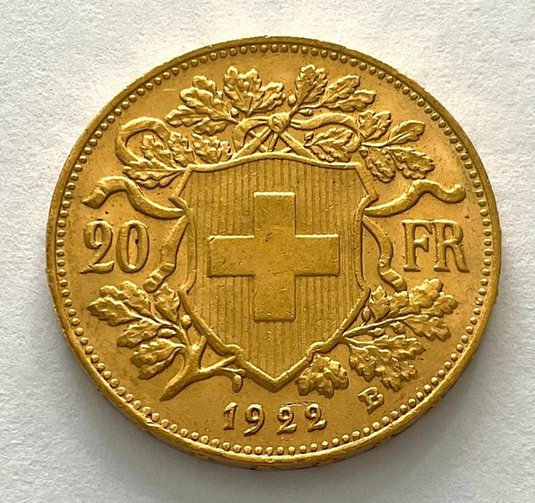 Switzerland. 20 Francs 1922 B - Vreneli