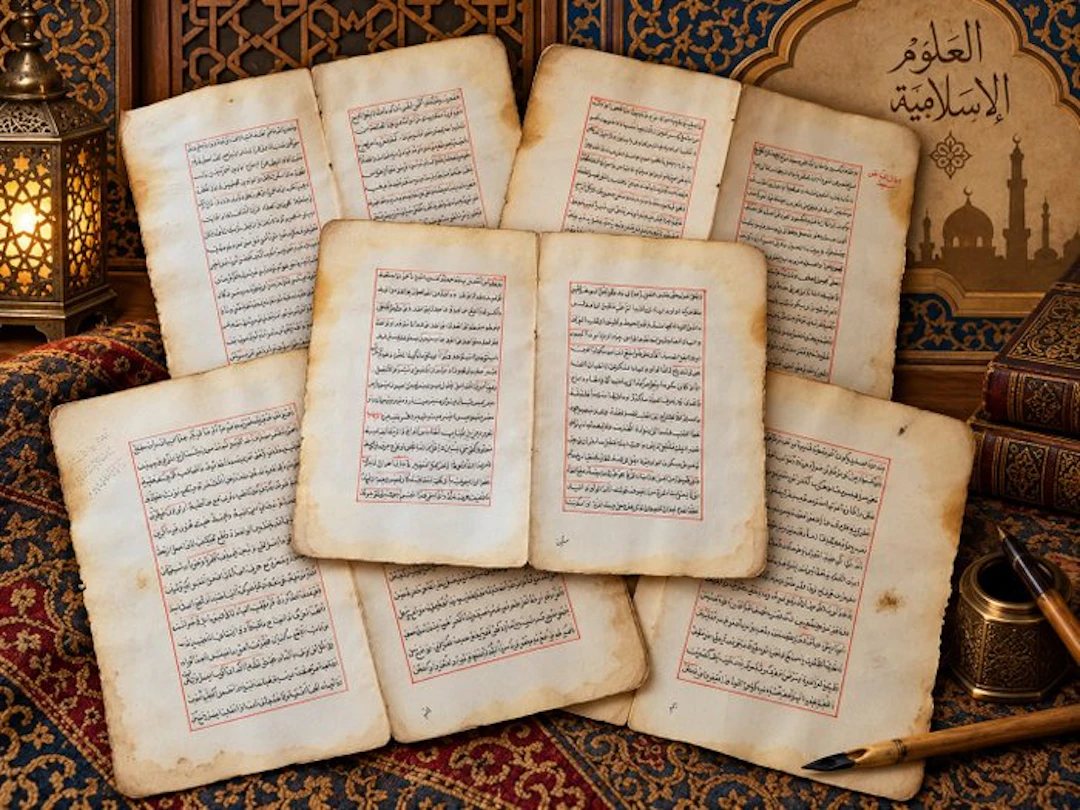 Monde islamique - 5 feuillets Doubles Manuscrit arabe...