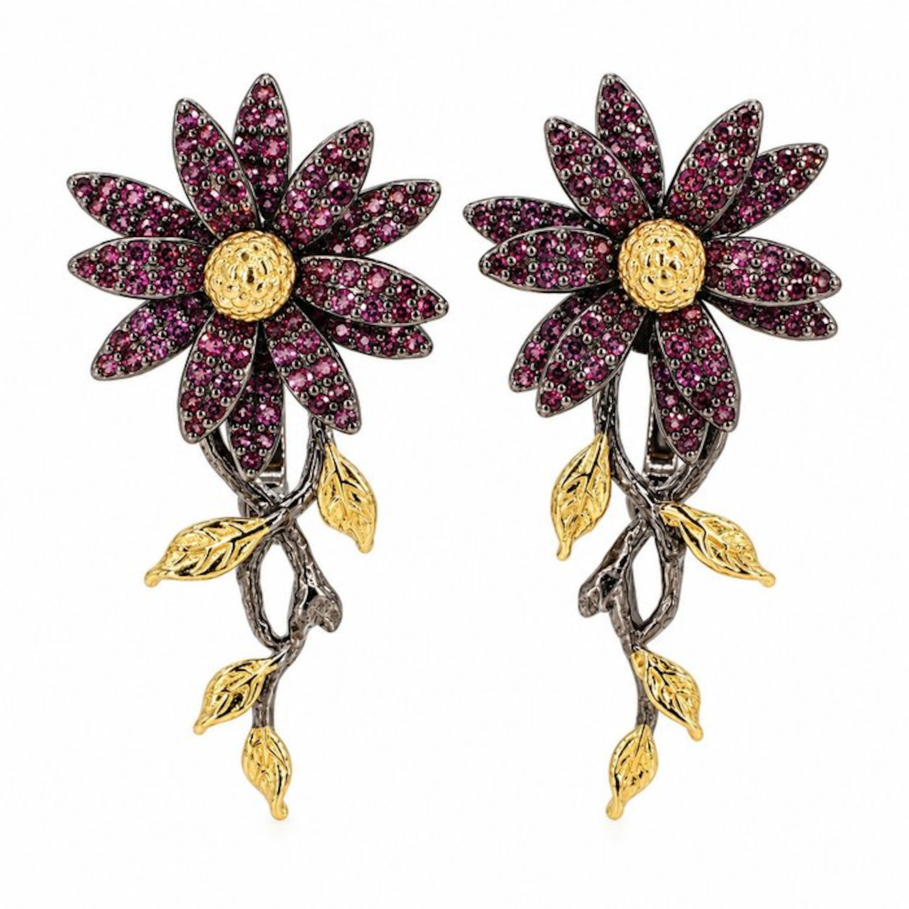 No reserve price - Earrings Gold-plated, Silver Garnet - Exclusive edition