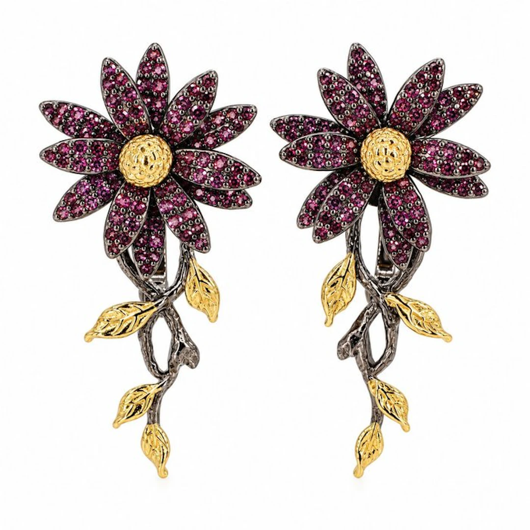 No reserve price - Earrings Gold-plated, Silver Garnet - Exclusive edition