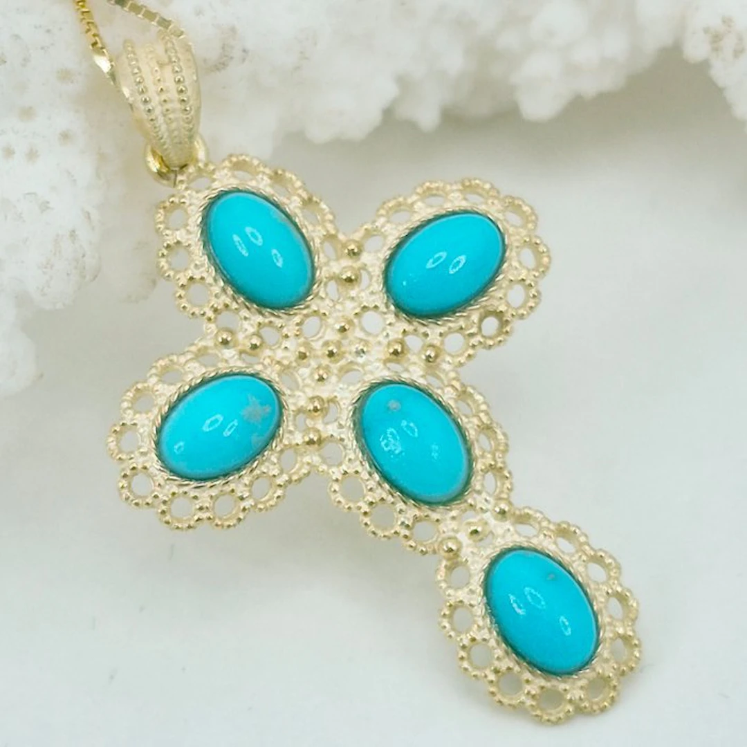 Turquoise - Silver, Gold-plated - Necklace with pendant - Turquoise Arizona