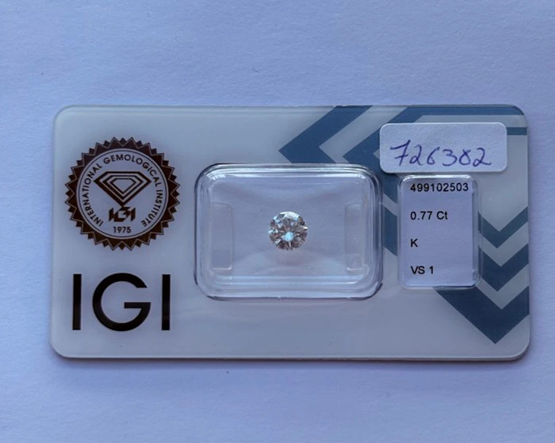1 pcs Diamond (Natural) - 0.77 ct - Round - K - VS1...