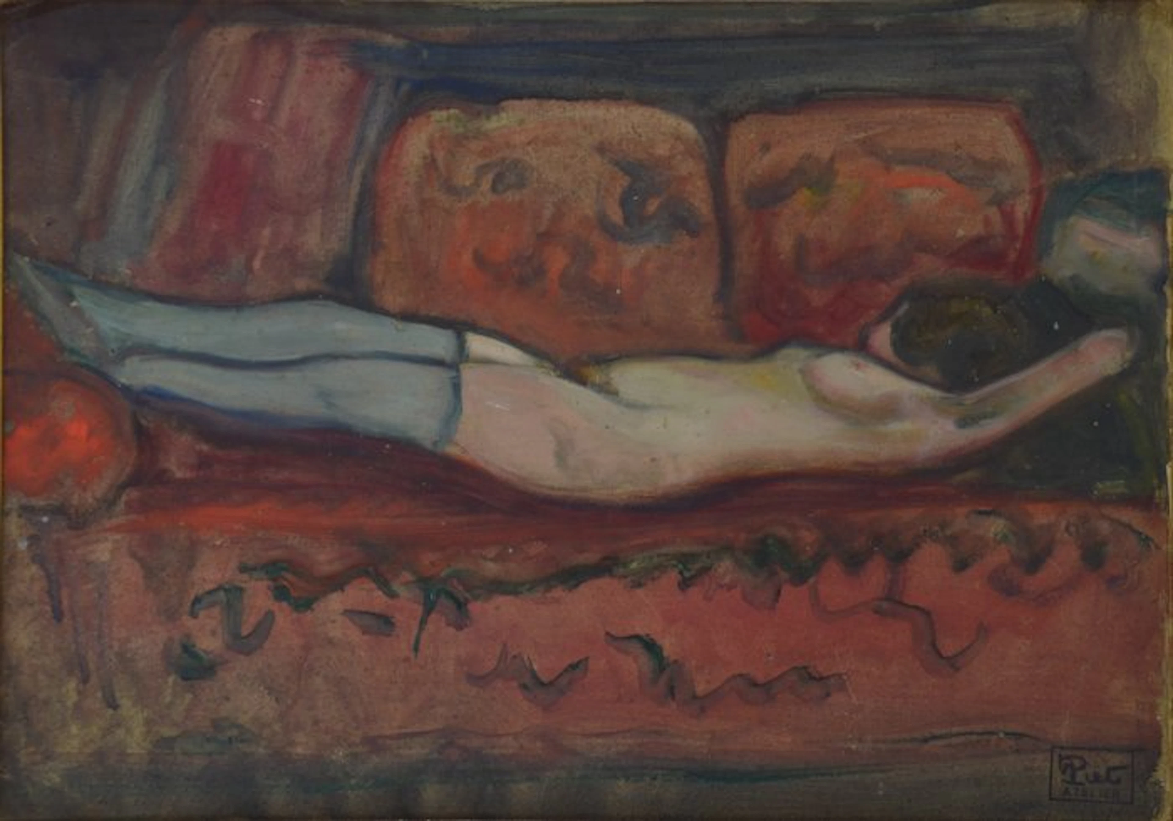 Fernand Piet (1869-1942). - Nue au bas bleu.