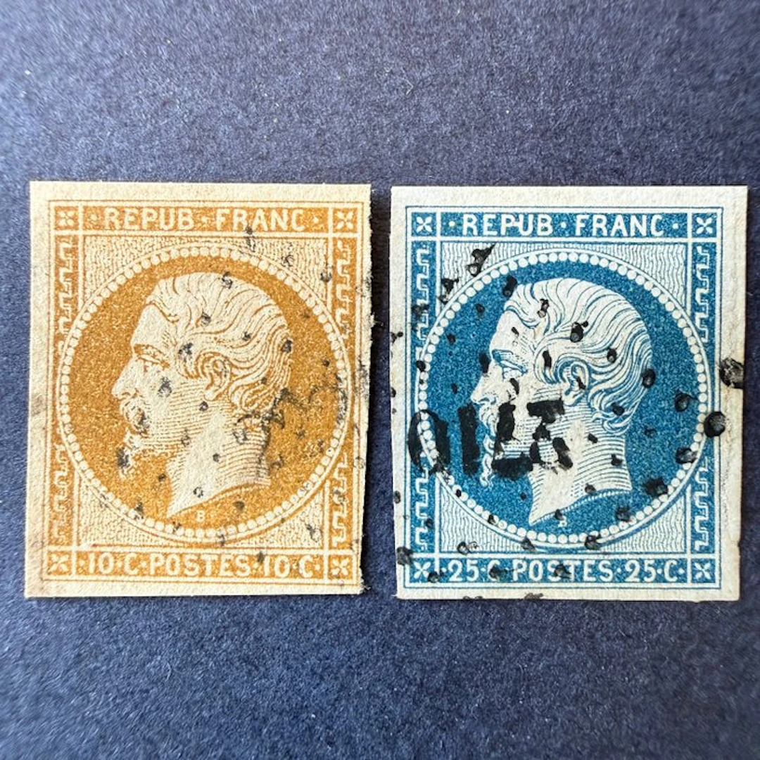 France - Yvert 9 and 10 'Napoléon Présidence' in obliterated condition
