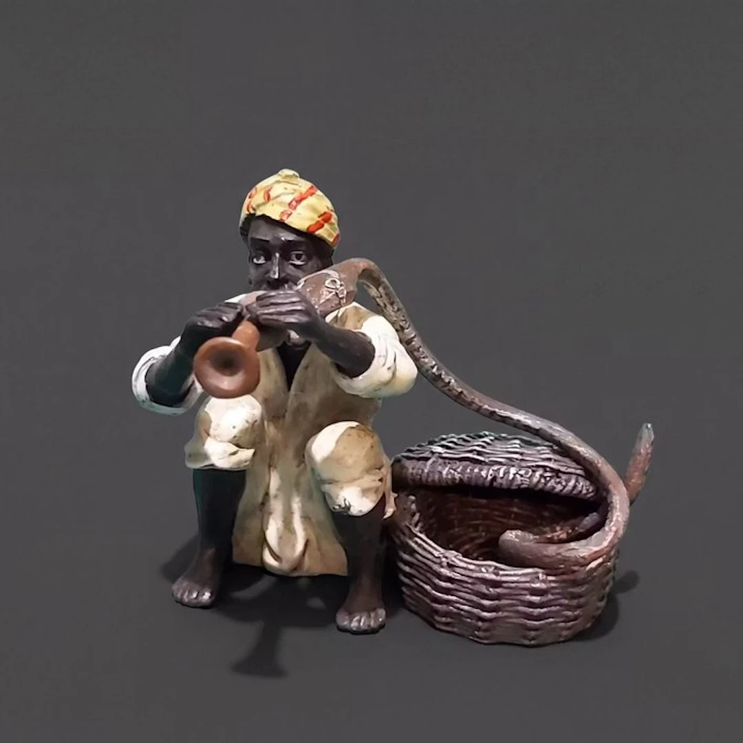 Statue, “Snake Charmer” - 9 cm - Bronze