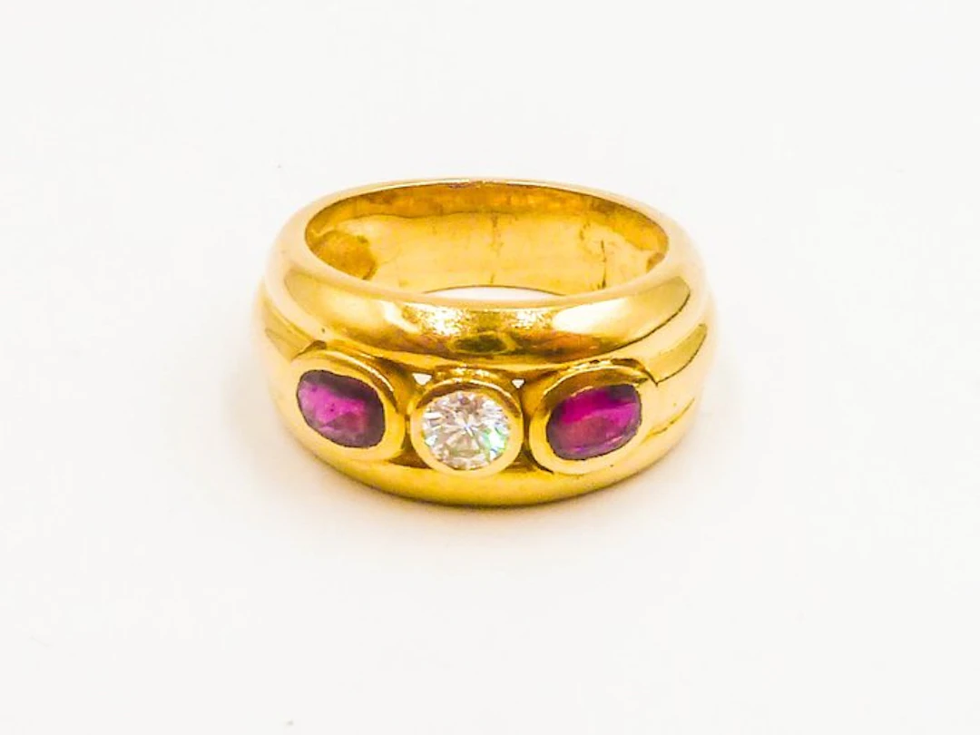 Ring - 18 kt. Yellow gold Diamond (Natural) - Ruby