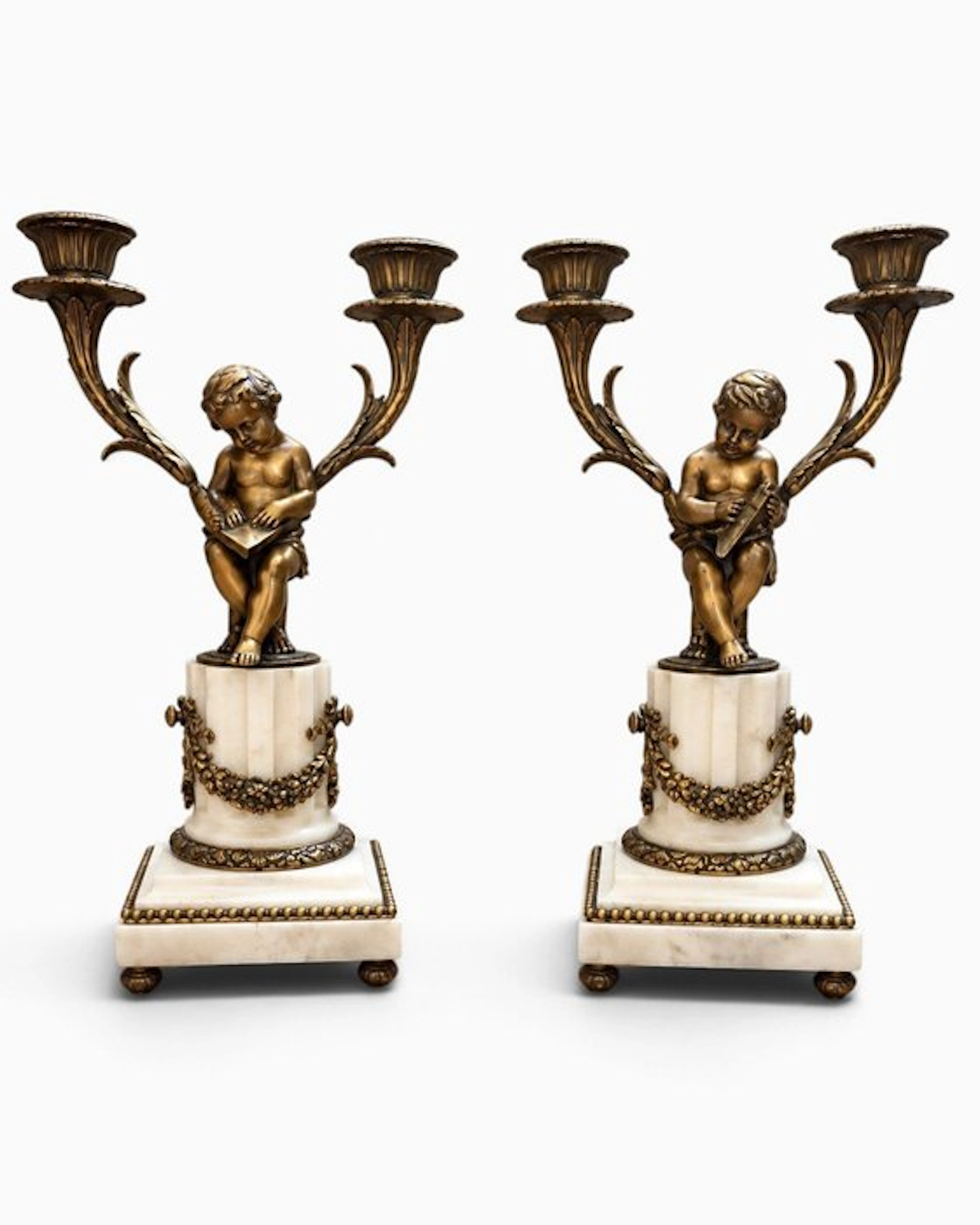 Candlestick (2) - Bronze, Marble - Candelabras in the Louis XVI style