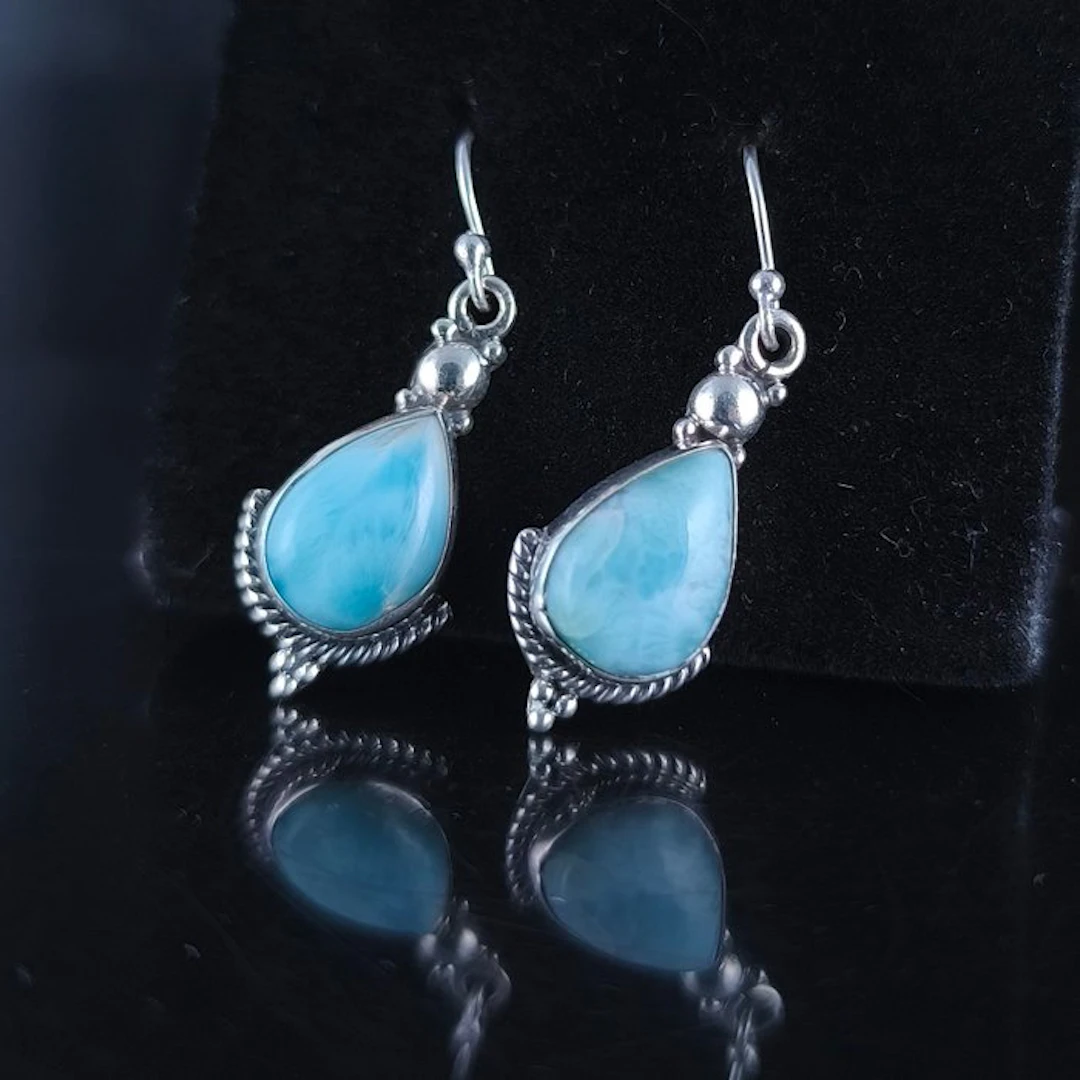 Larimar Cabochons - Height: 36 mm - Width: 12 mm- 4.38 g