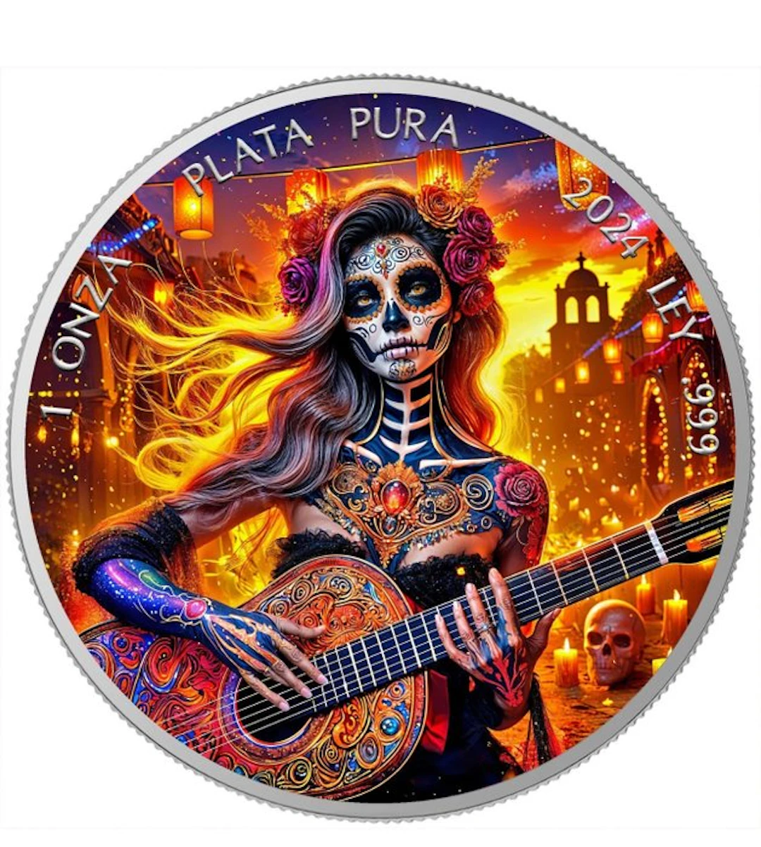 Mexico. 1 Onza 2024 Sunrise - Dia de los Muertos Guitar , 1 Oz (.999)