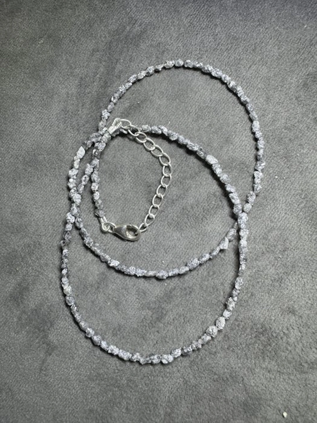 Necklace of rough light-gray diamonds + 925 silver