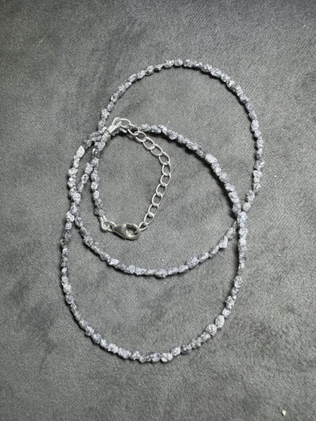 Necklace of rough light-gray diamonds + 925 silver