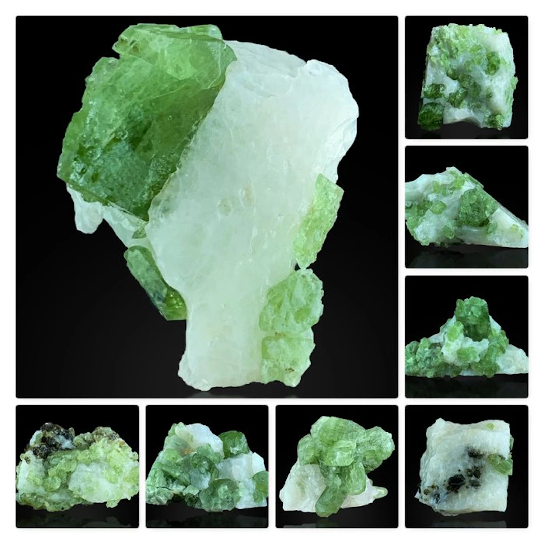 Top Quality Natural Green Diopside Crystals on White Matrix- 328 g - (7)