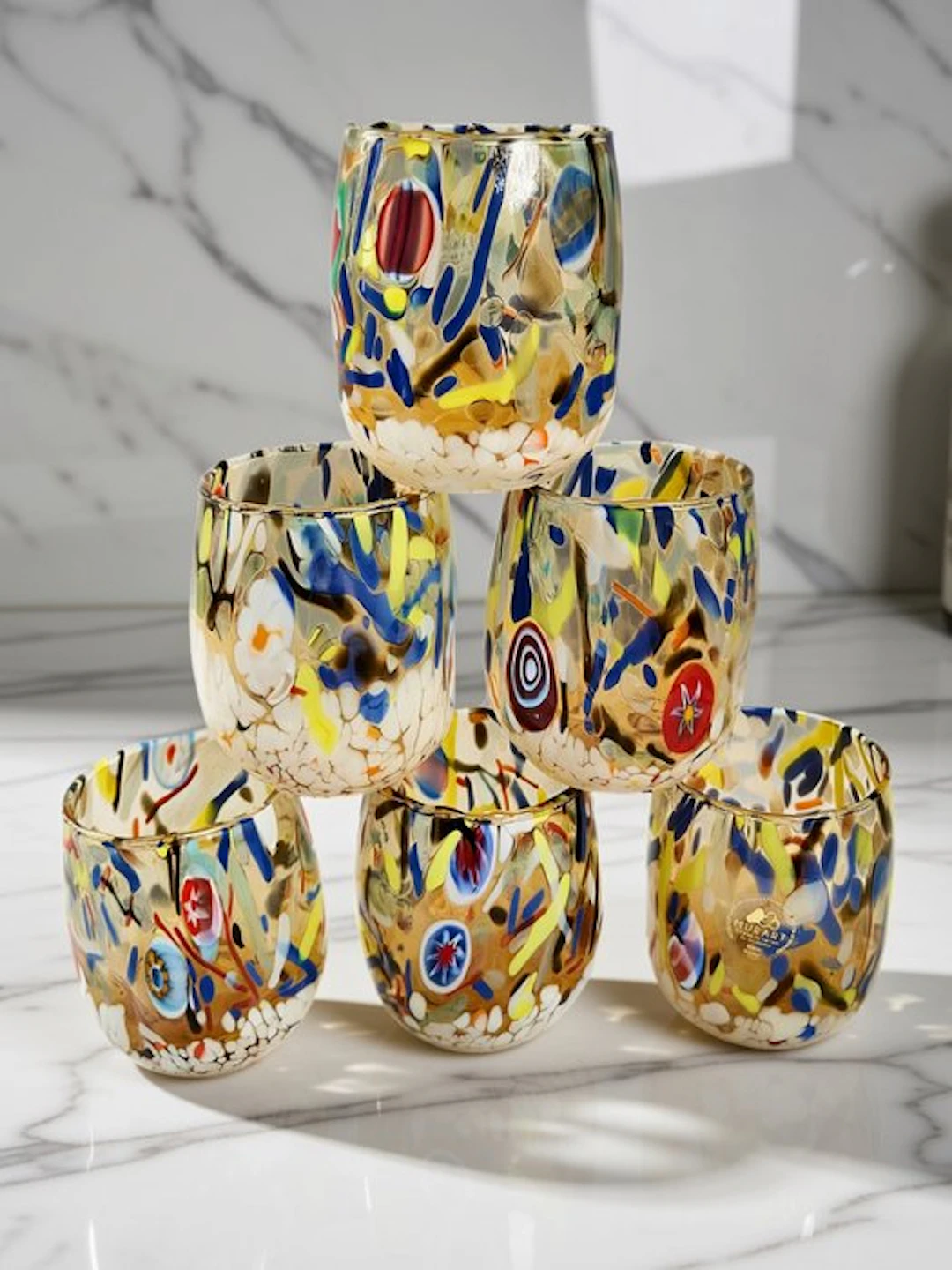 MurArt - Drinking set (6) - Glass - Set of six glasses - Millefiori Murrine