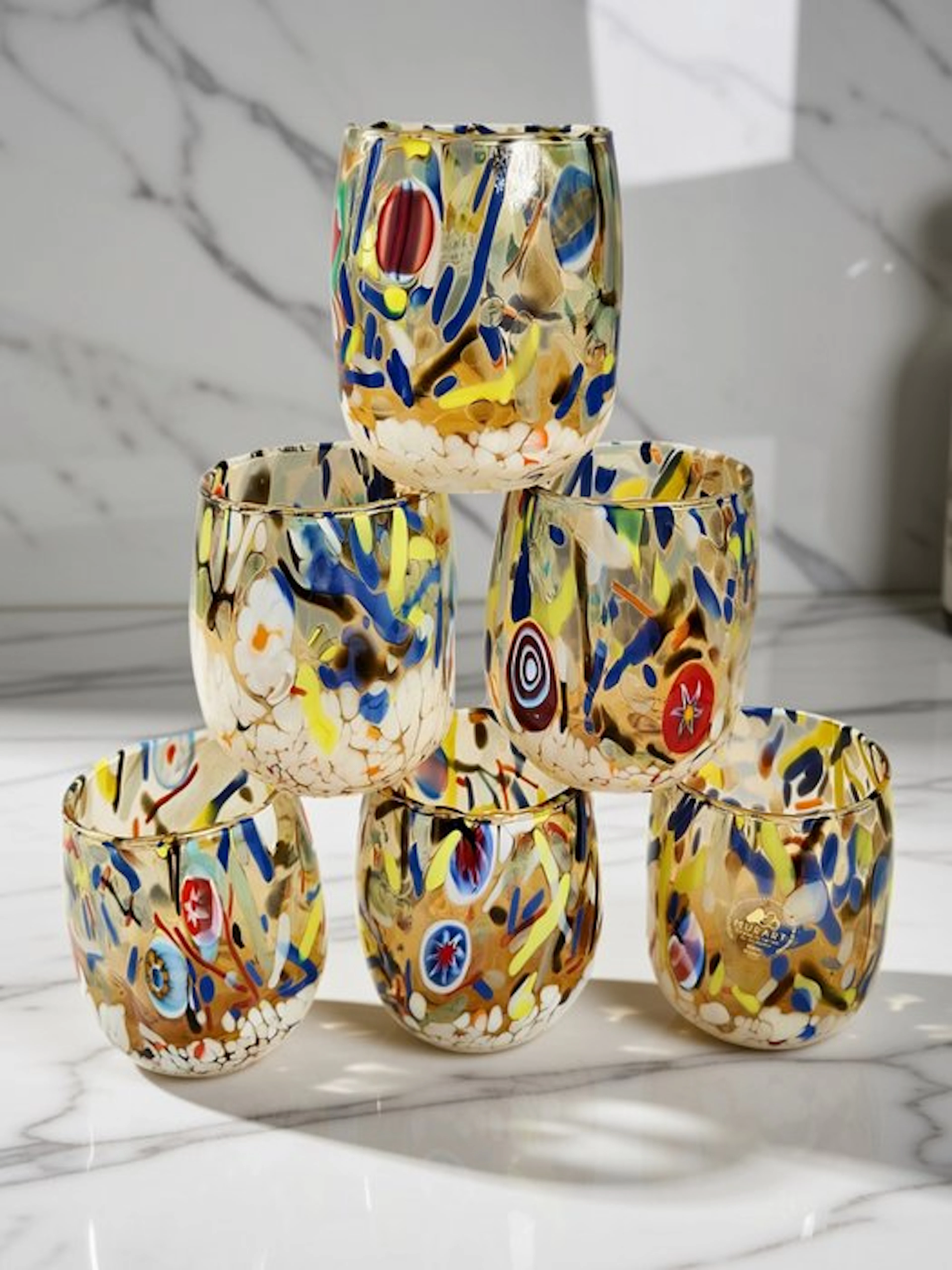 MurArt - Drinking set (6) - Glass - Set of six glasses - Millefiori Murrine