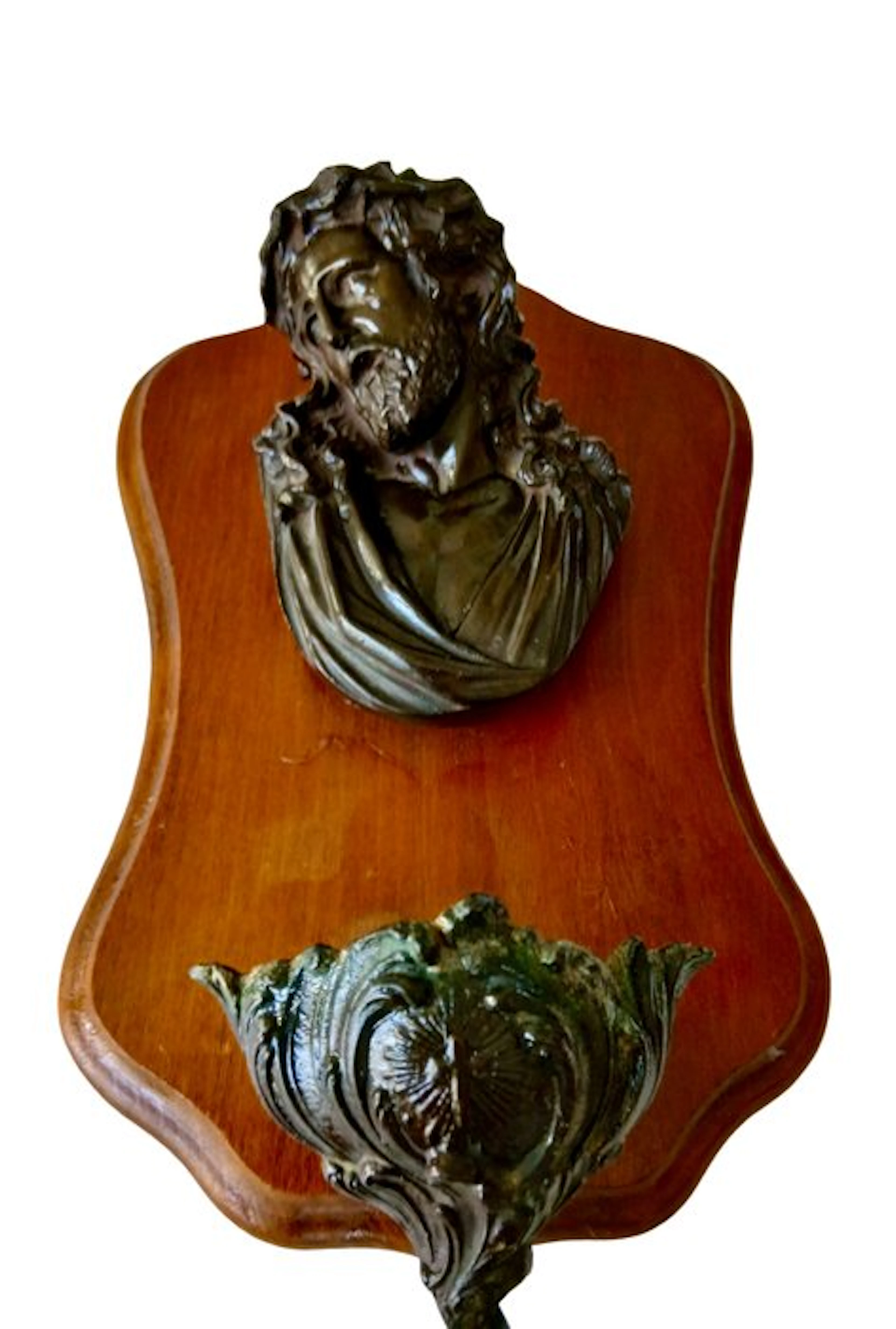 Jesus Holy Water Font - 28 cm - Verbronst, Wood - 1920-1930