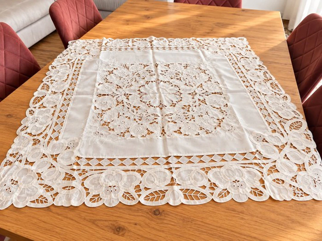 Tovaglia quadrata in seta con ricami - Tablecloth - 80 cm - 80 cm