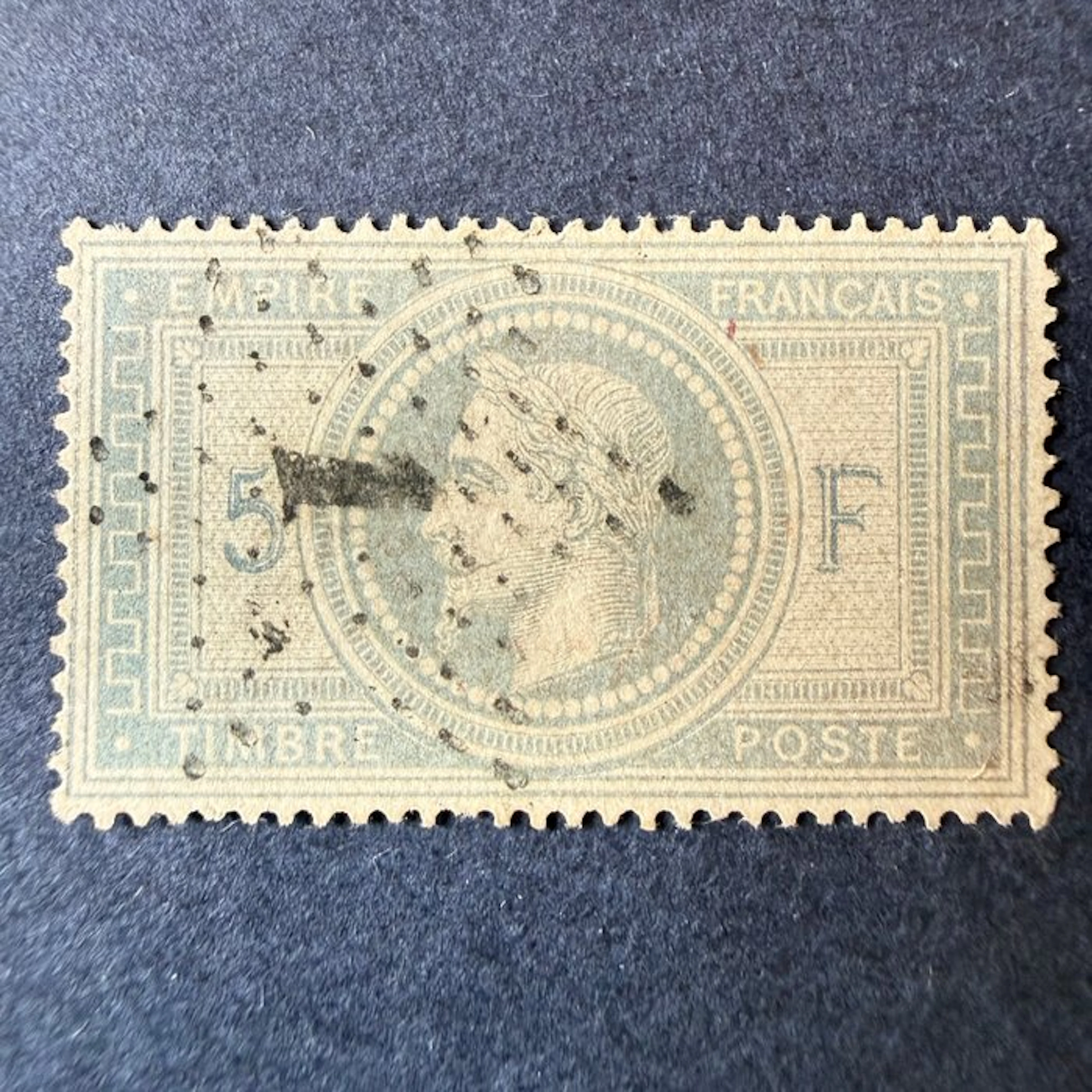 France - Yvert 33 "Napoléon 5fr" 5 and F black (star variety 1). Signed Calves.